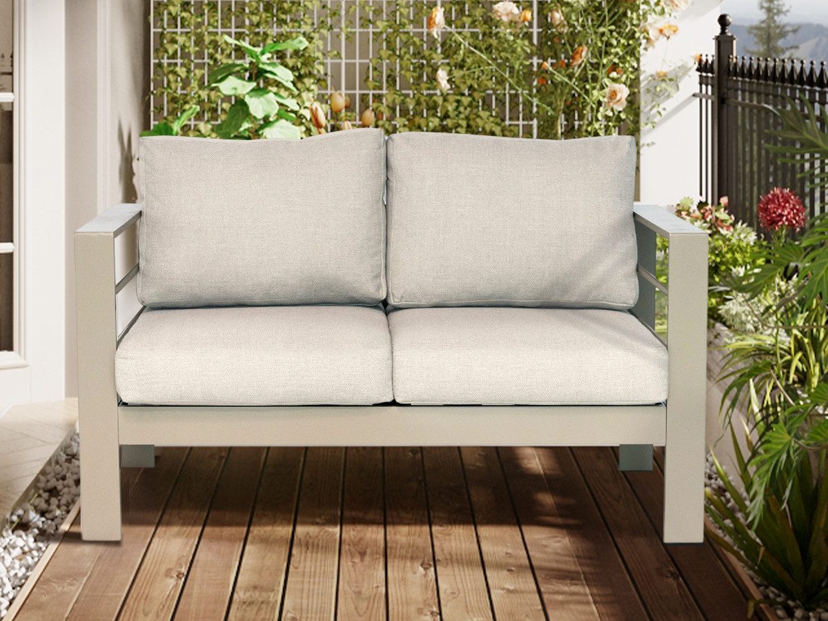 MeXo Loungesofa Gartensofa für Balkon 2 Sitzer Aluminium outdoor wetterfest, 128×65×66cm luxus Balkonecke, lounge sofa draußen Alu