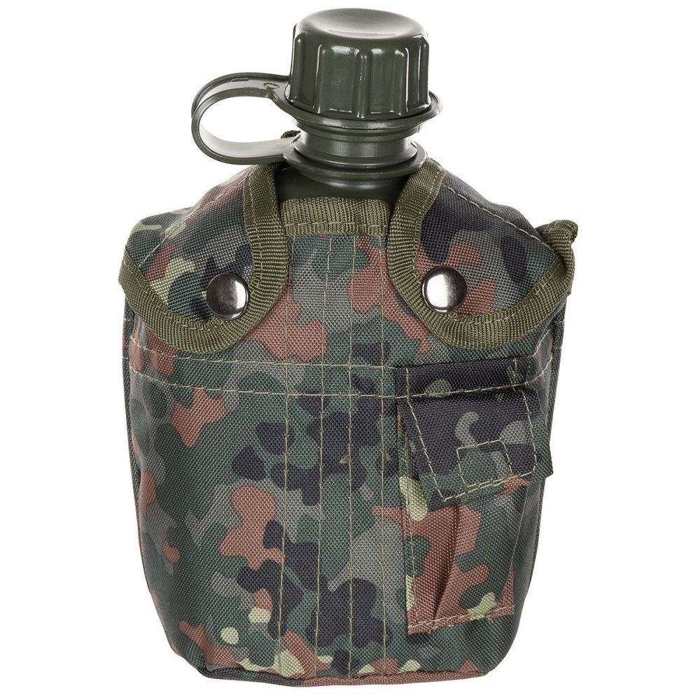 Feldflasche US Plastikfeldflasche, Nylonbezug, flecktarn, 1 l