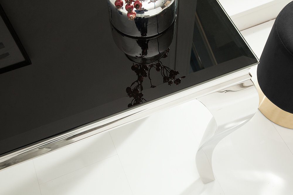 MODERN aus Opalglas schwarz, Tischplatte riess-ambiente 145cm · BAROCK Konsolentisch Edelstahl-Beine