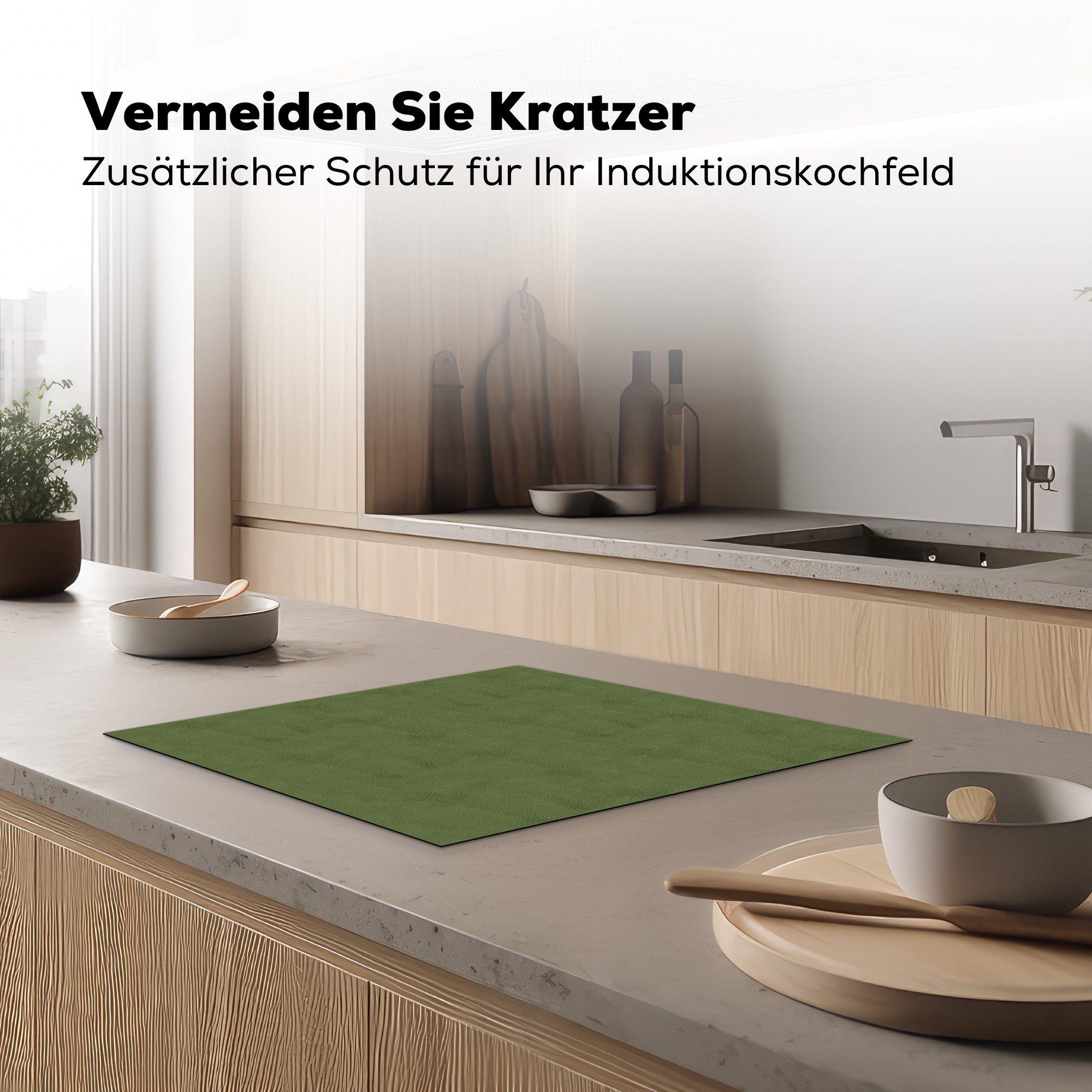 MuchoWow Herd-Abdeckplatte Induktionsschutz - Leder - Grün - Tiere, Vinyl, (1 tlg), Küche Herdabdeckplatte Ceranfeld Vinyl Einteilig, 59x52 cm