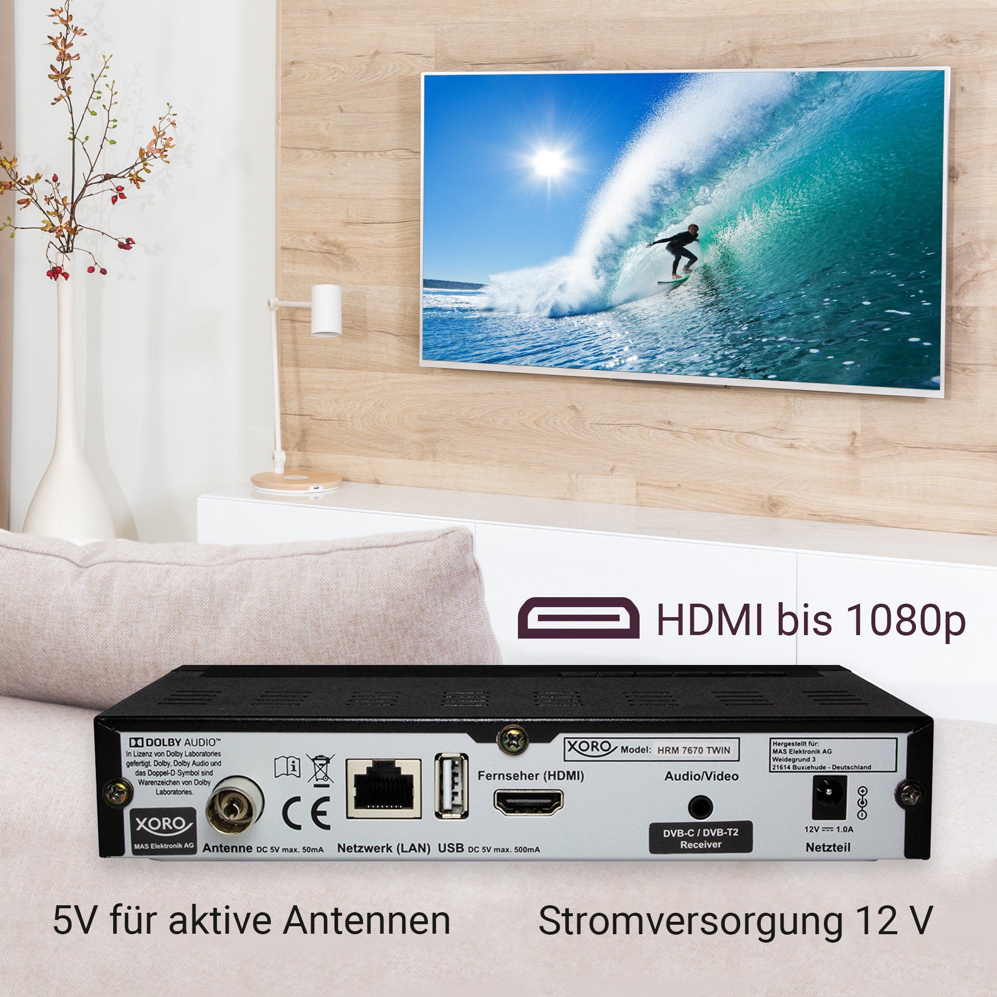 Xoro HRM 7670 Combo FullHD TWIN DVB-T/T2/C - HEVC Kabel-Receiver