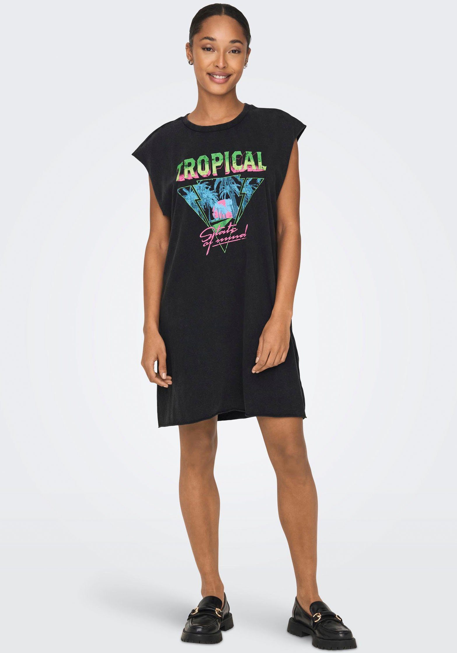 JRS BOX S/L ONLY Shirtkleid Print:Tropical PALMS ONLLUCY DRESS Black