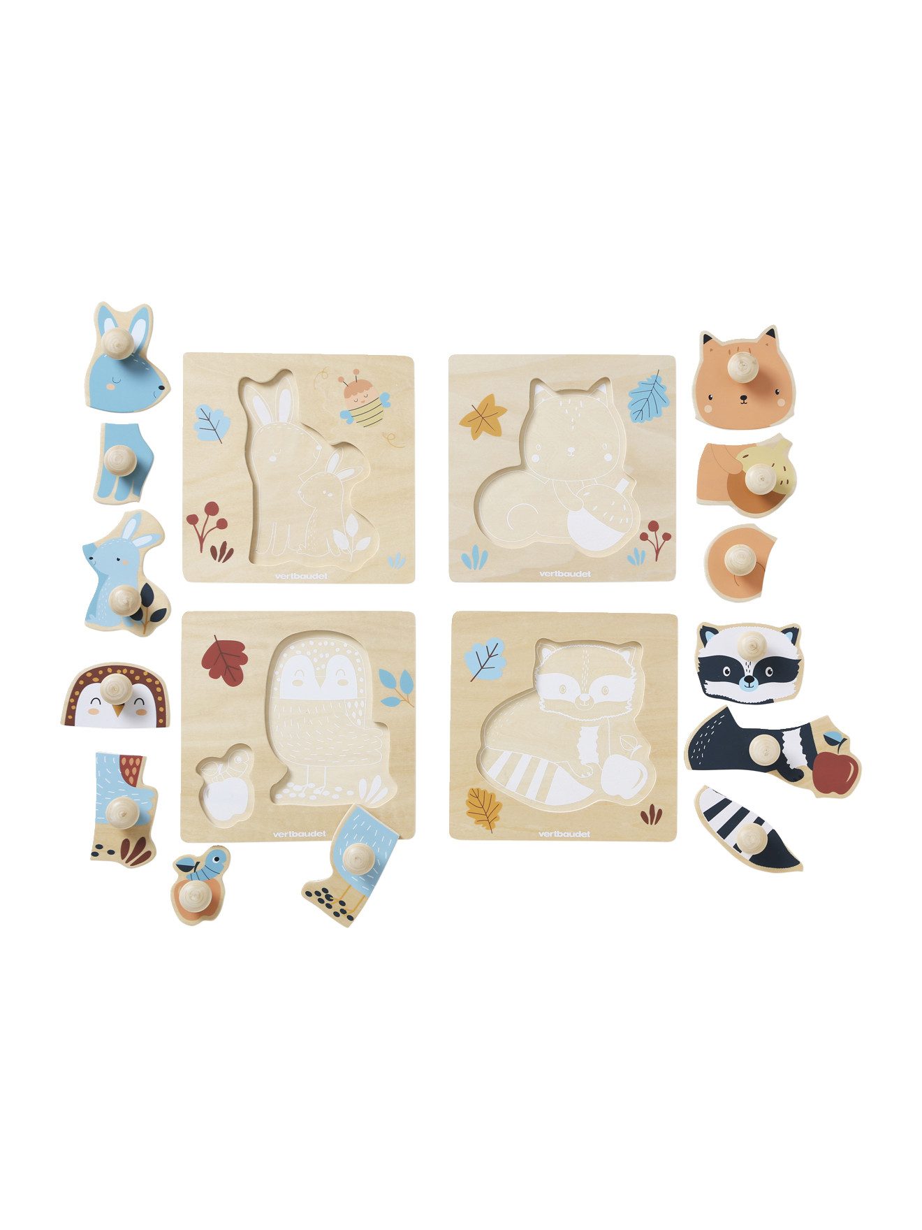 vertbaudet Puzzle 4er-Set Baby Puzzles WALDFREUNDE aus Holz FSC®, Puzzletei günstig online kaufen
