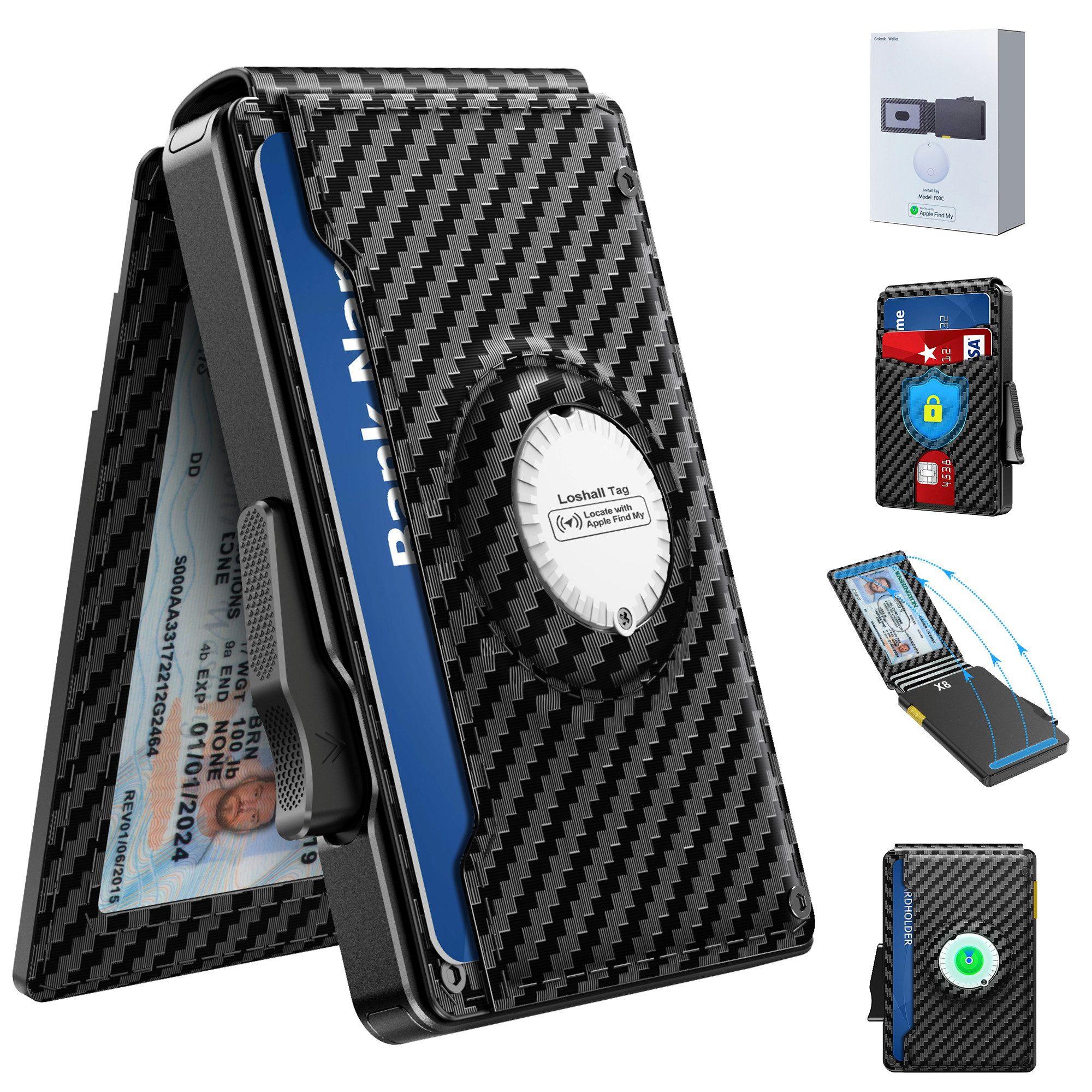 Forrlite Geldbörse Geldbörse Herren Slim Wallet RFID Blocking Kohlefaserleder
