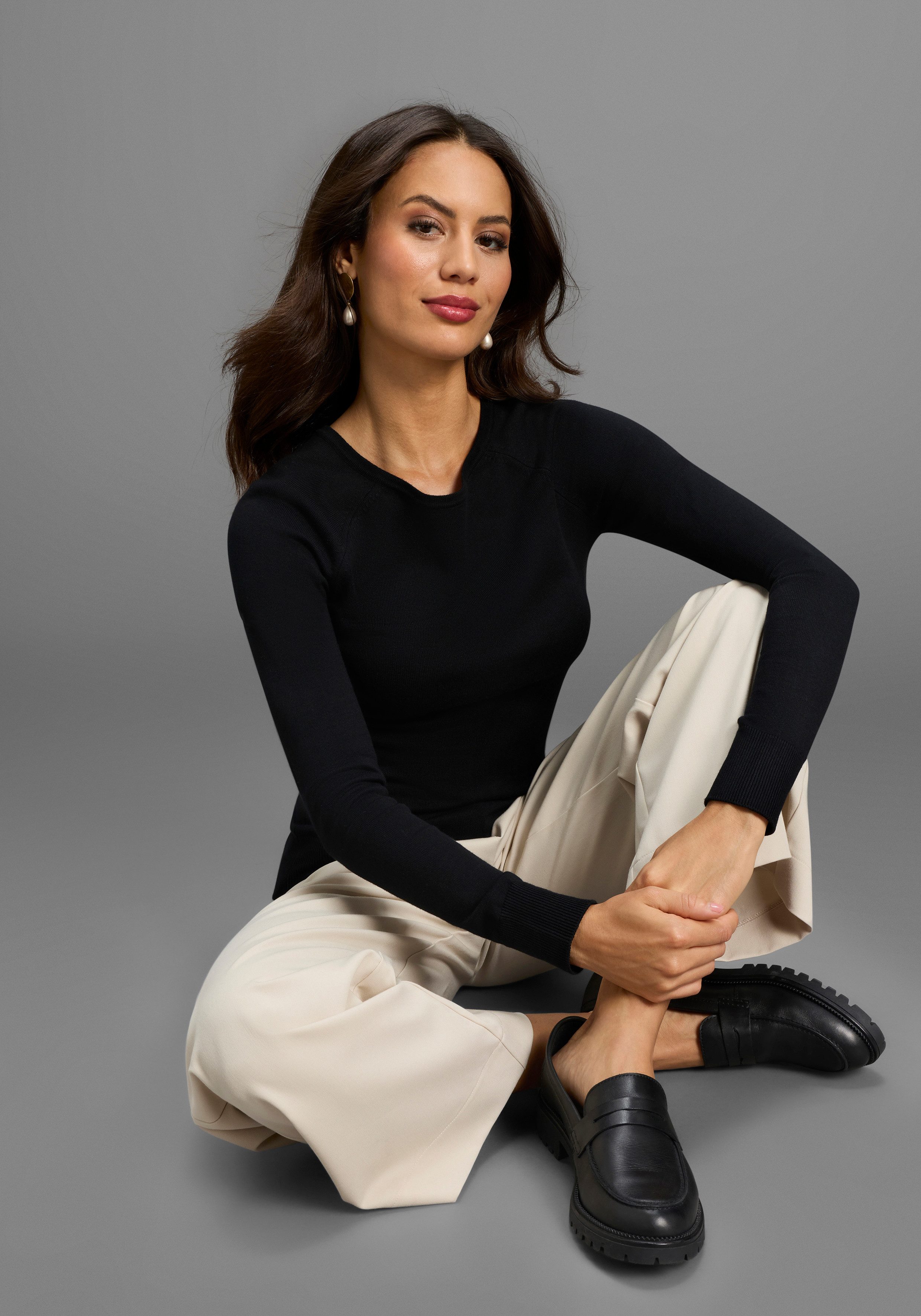 Laura Scott Strickpullover Feinstrickpullover mit Cut Out und Spitzendetail günstig online kaufen