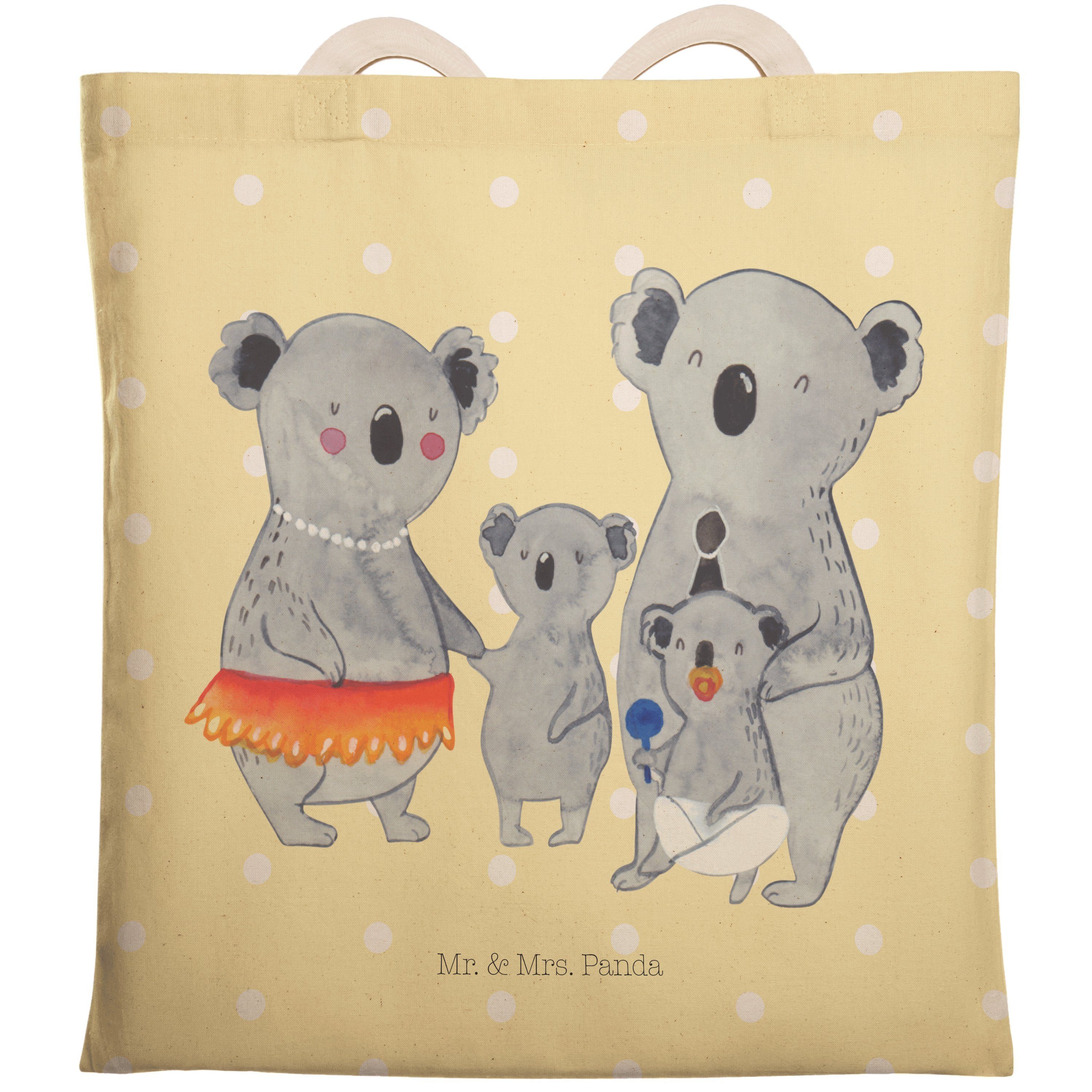 Mr. & Mrs. Panda Tragetasche Koala Familie - Gelb Pastell - Geschenk, Kinder, Tasche, Muttertag, S (1-tlg)