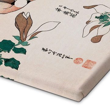Posterlounge Leinwandbild Katsushika Hokusai, Java Spatz auf Magnolie, Malerei
