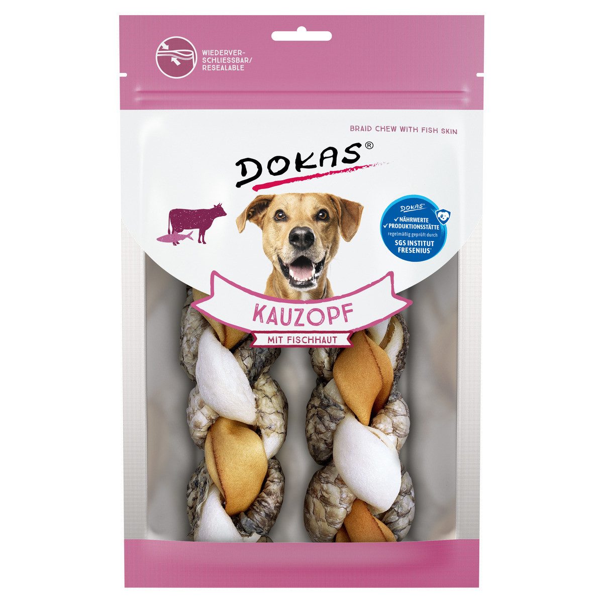 Dokas Kauzopf mit Fischhaut 2 Stück - 120 g - 8 Stück - Sparpaket, für: Hund