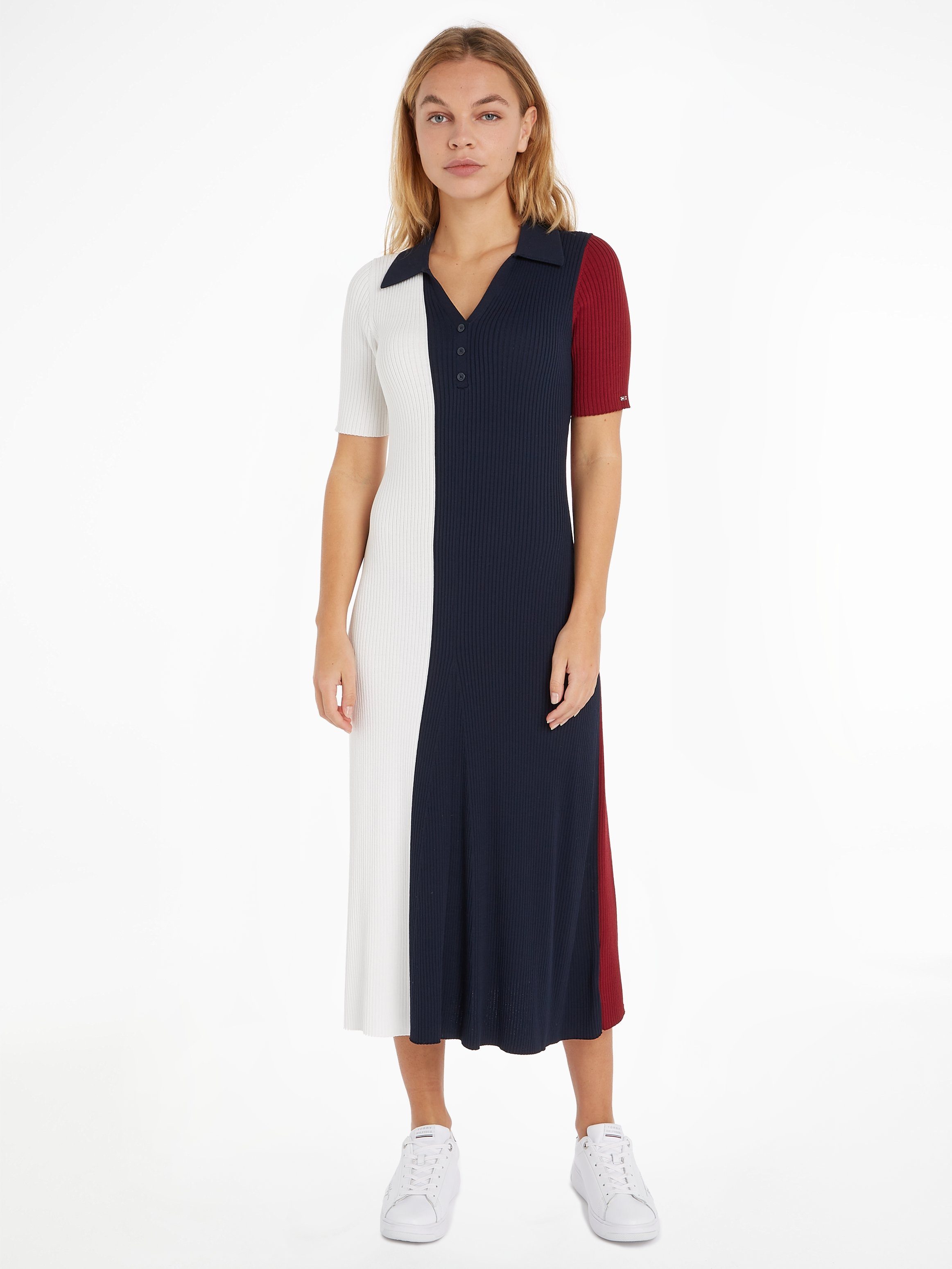 Tommy Hilfiger Jerseykleid RWB COLOUR BLOCK POLO SWT DRESS im modischem Colorblocking der typischen Tommy Hilfiger Farben