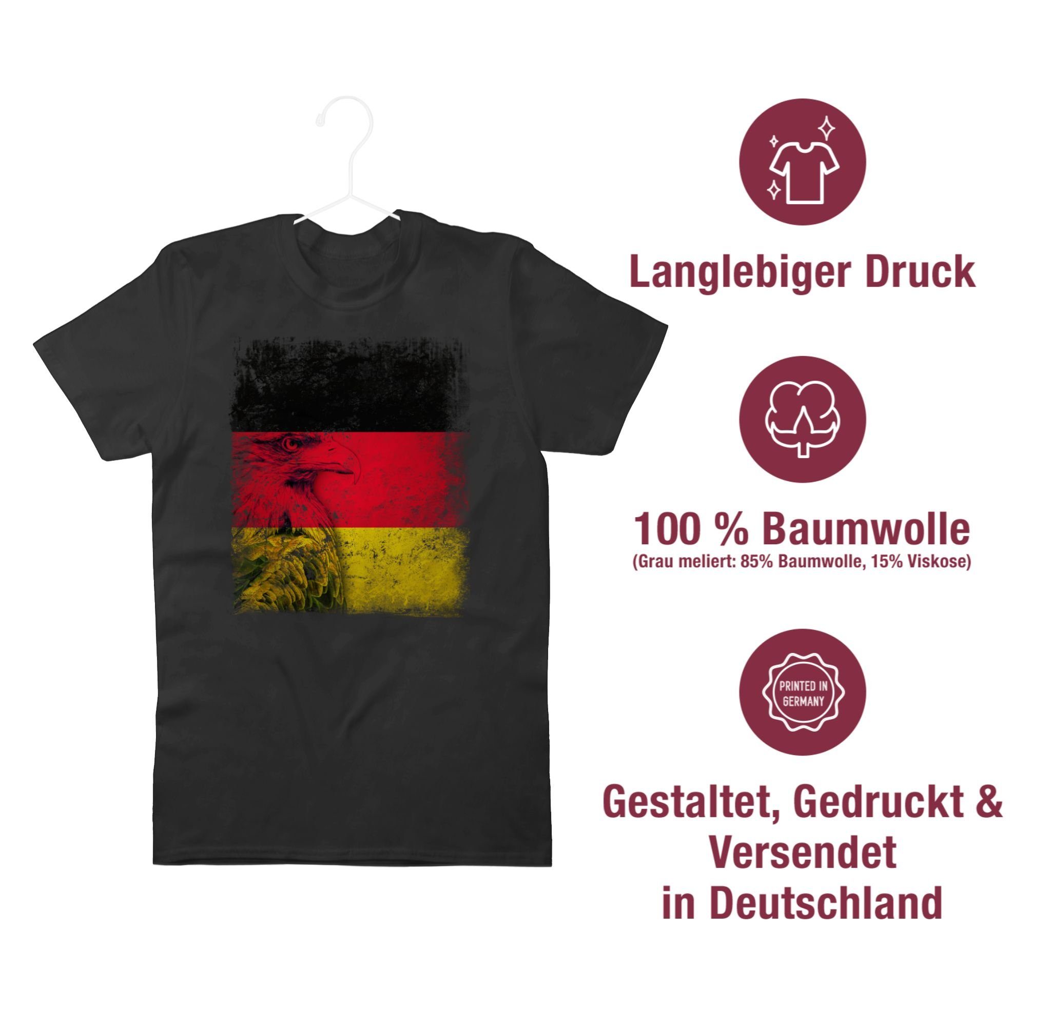 Shirtracer T-Shirt 01 Deutschland Flagge Adler WM Fussball Schwarz 2024 EM