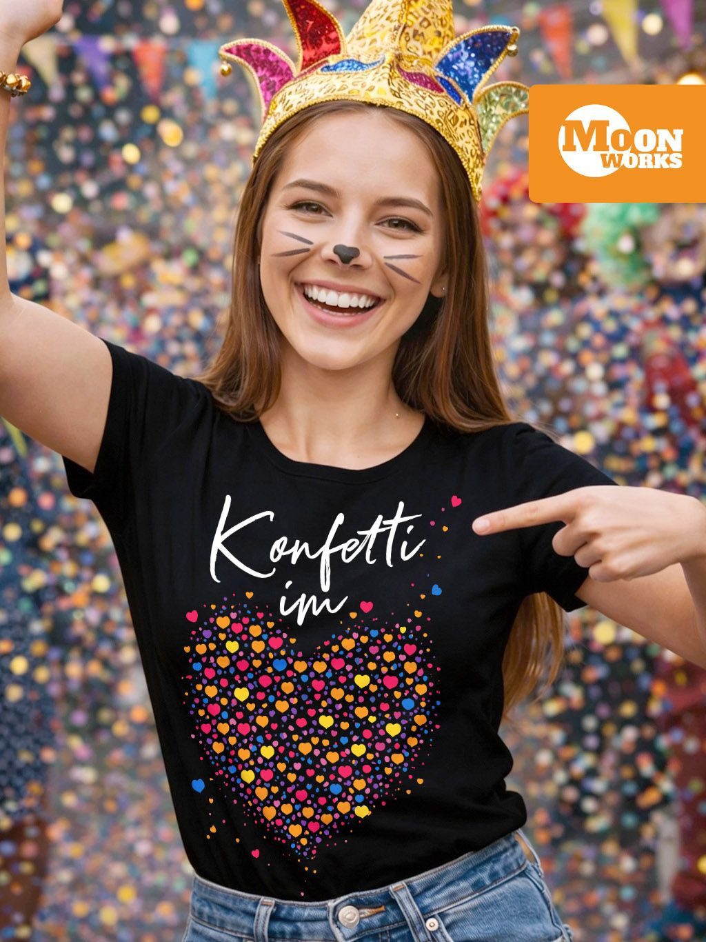 MoonWorks Print-Shirt Damen T-Shirt - Konfetti im Herz - Fasching Karneval günstig online kaufen