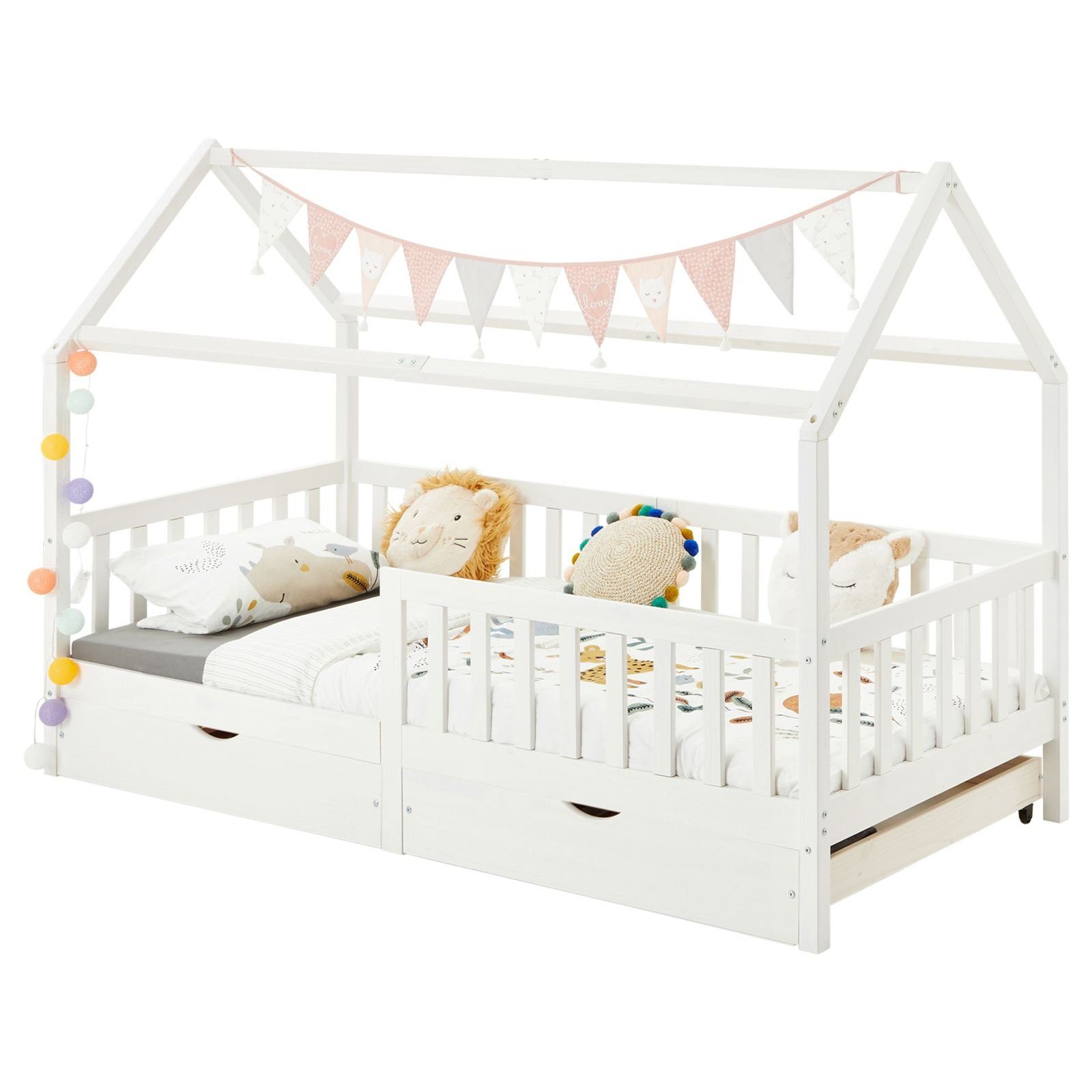 90 x weiß Hausbett Kinderbett Tippibett Kiefer Montessoribett IDIMEX Kinderbett 200 NUNA, Bett