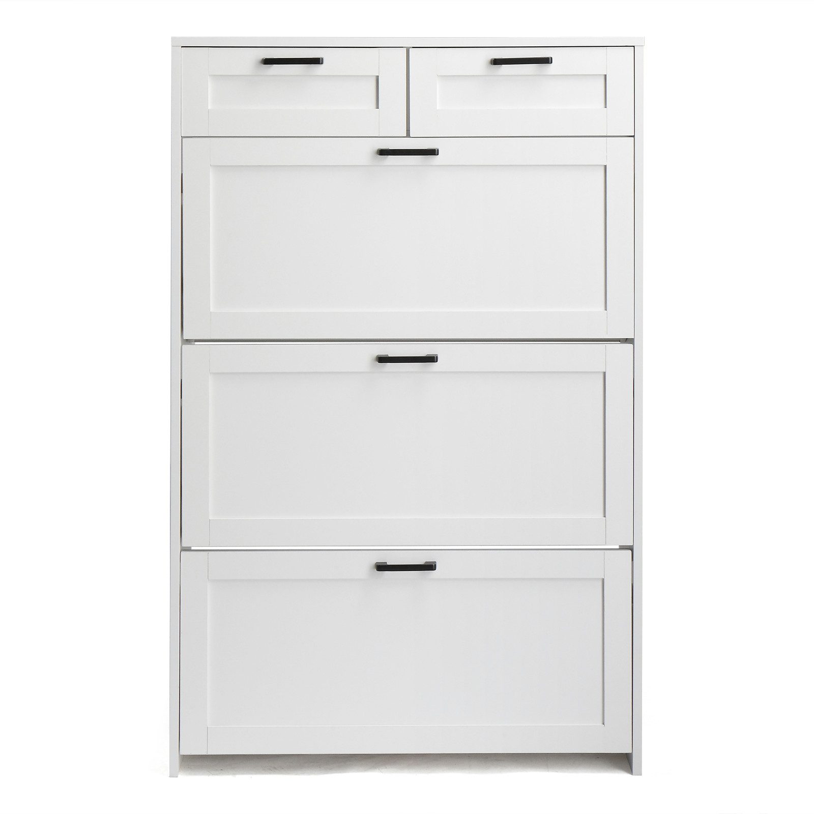 Karlhome Schuhschrank Schuhkommode mit 3 Klappen und 2 Schubladen (1-St) Schuhregal für Flur, platzsparend, 80 x 23 x 125 cm, Weiß – Bild 3 von 5