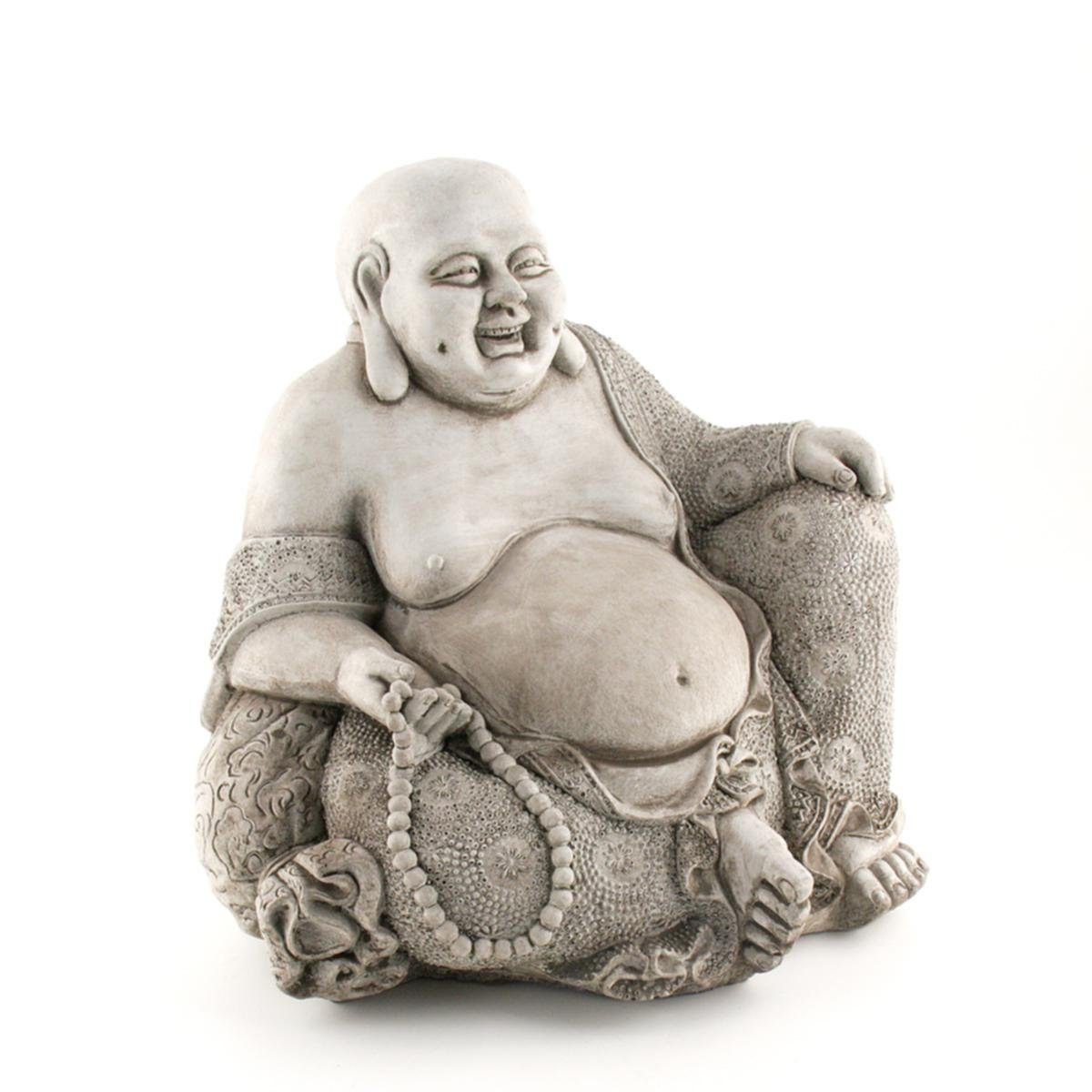 440s Gartenfigur 440s lachender Buddha mit reich verziertem Gewand H ca. 26 cm, (Stück)