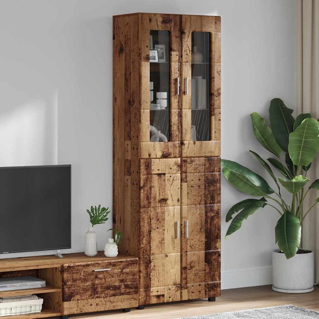 vidaXL Wohnzimmer-Set Highboard mit Tür FLORIN Altholz 60 x 35 x 182 cm Holzwerkstoff, (1-St)
