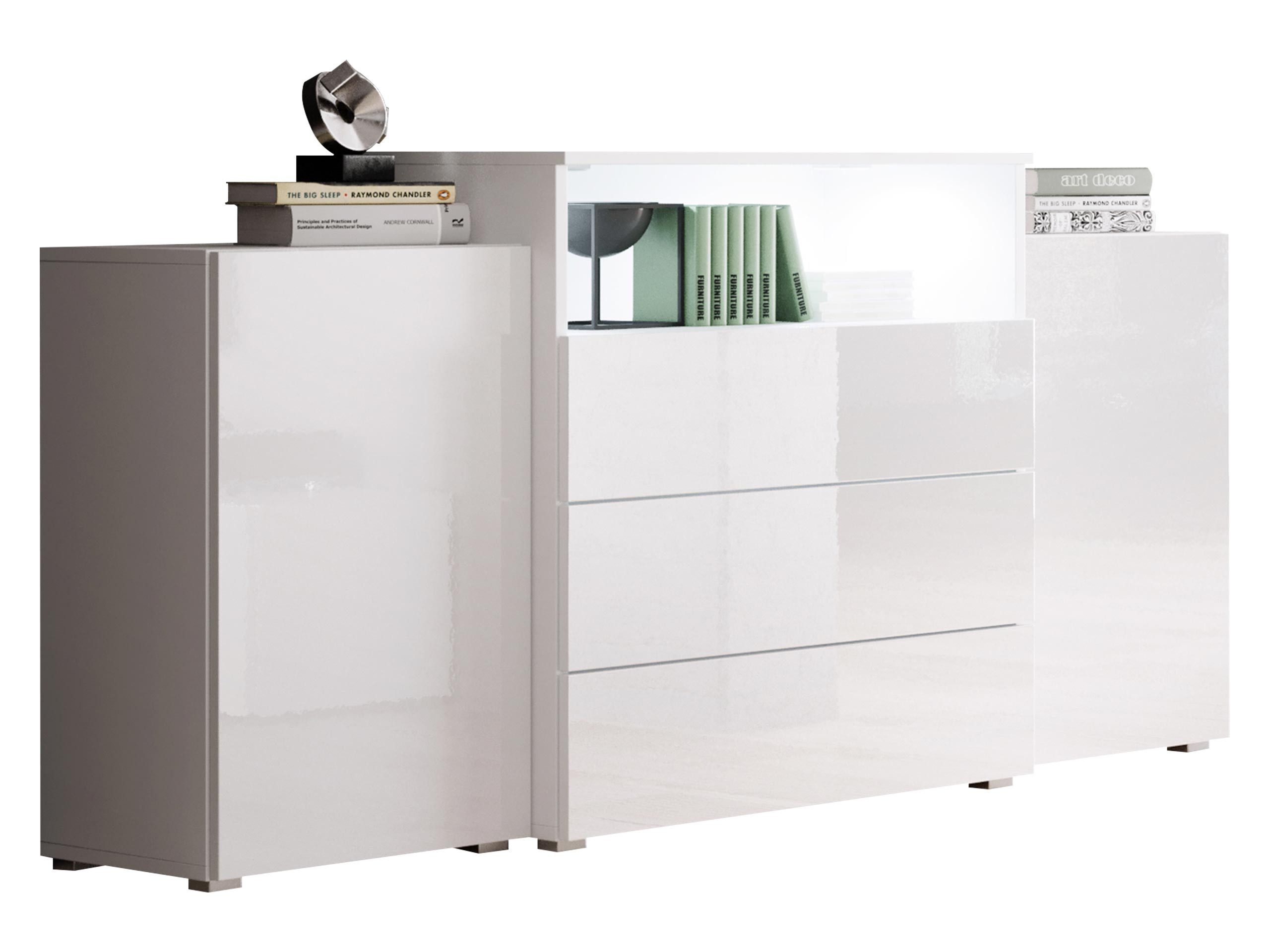 MIRJAN24 Kommode Urban III (mit 3 Schubladen und 2 Türen), 150x39x81 cm, Beleuchtung als Option