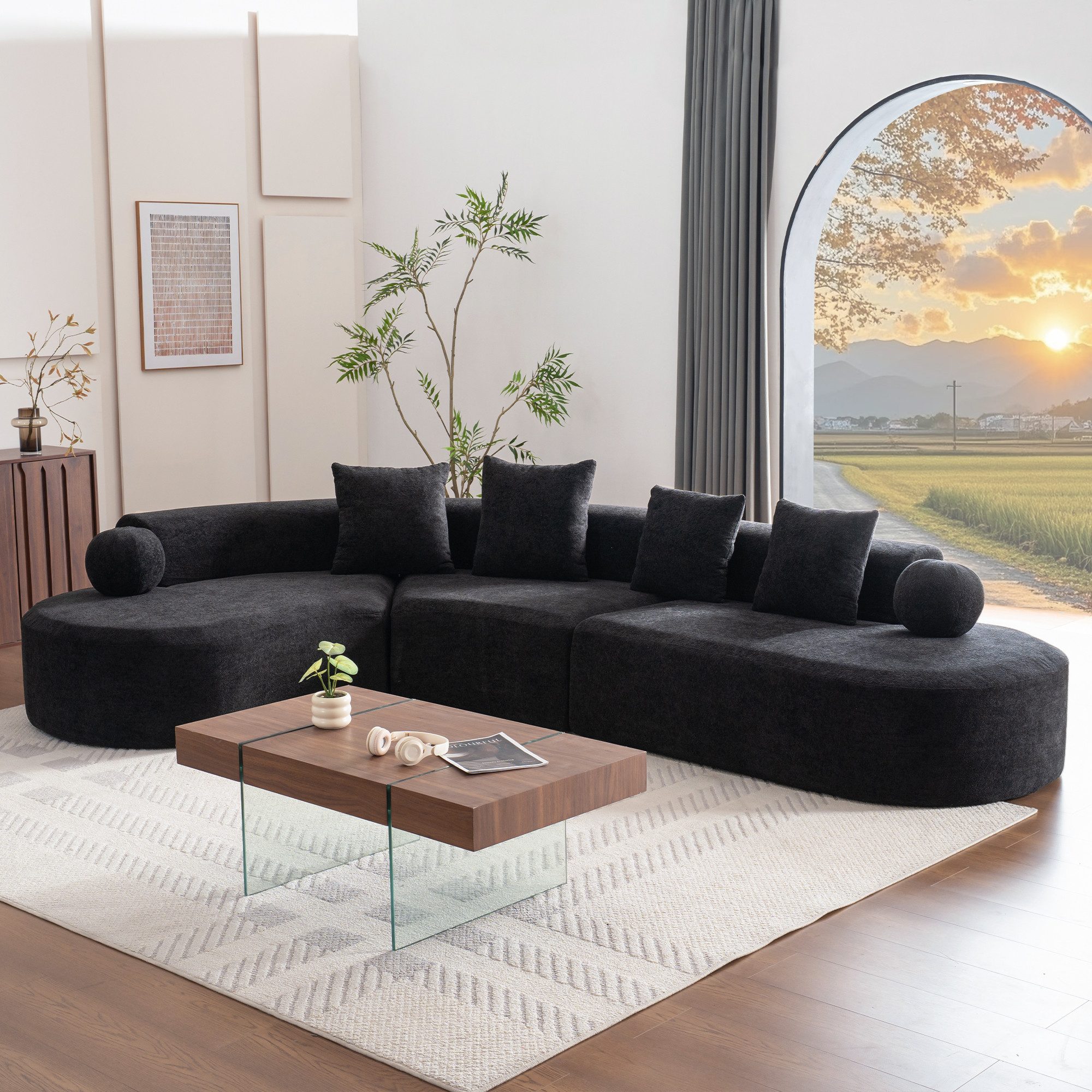 Odikalo Sofa Ecksofa Big-Sofa Eckcouch mit Schlaffunktion, L Form, 327cm groß, dicklich, gewölbe mit sofa ohne knochen eine cloudische couch, die elegant konstruiert ist und ein l-tier-modell, das bequem heruntersteht, nicht zusammengebaut