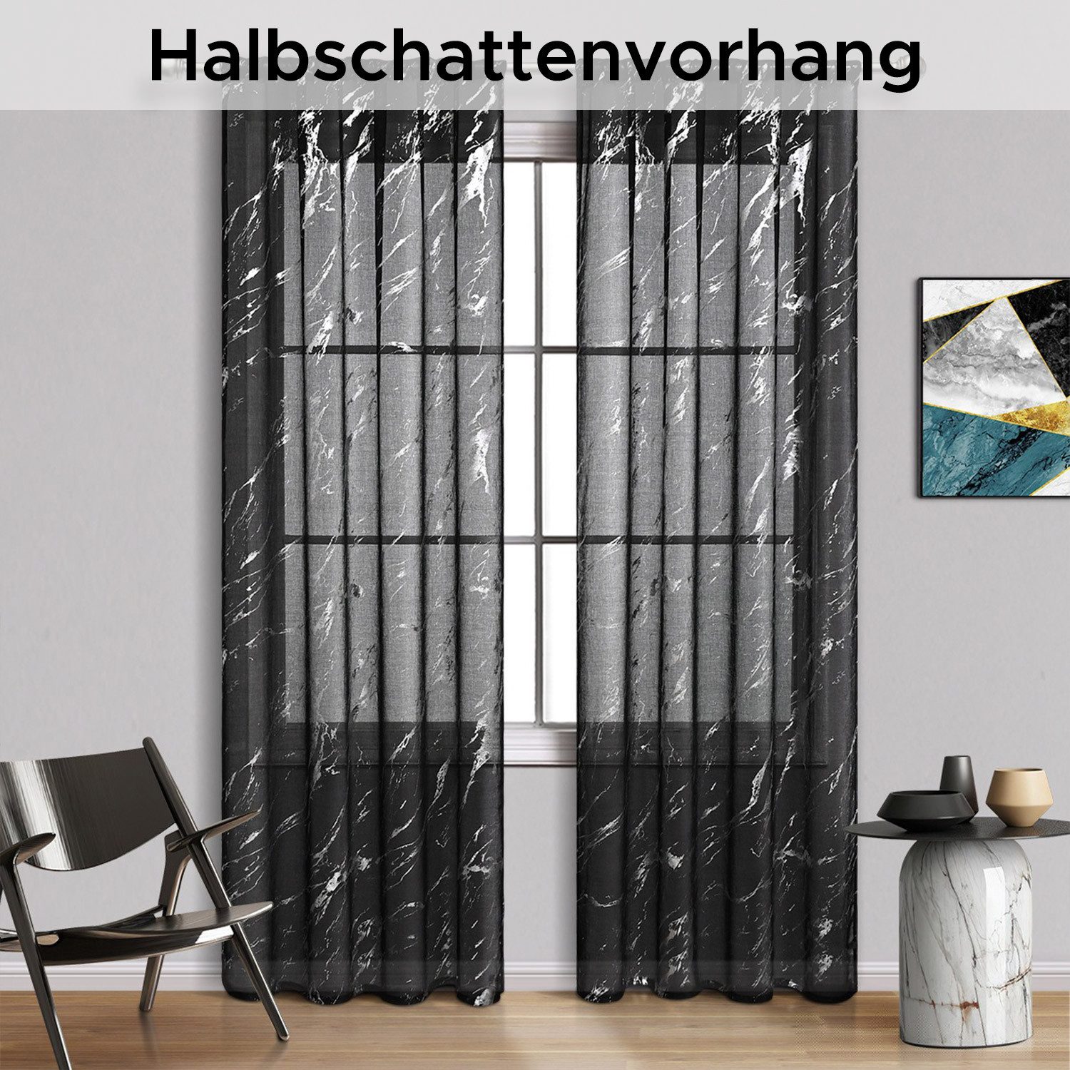 Refttenw Gardine Durchsichtige Vorhänge Silberfolien-Druck (2 günstig online kaufen