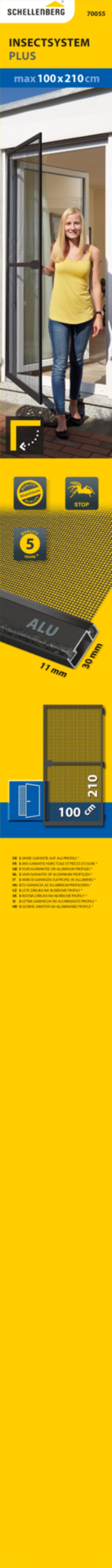 SCHELLENBERG Insektenschutz-Tür PLUS, Fliegengitter für Balkon- und Terrassentüren zum Bohren, (1-St), mit Aluminiumrahmen, 100 x 210cm, erhältlich in schwarz oder weiß