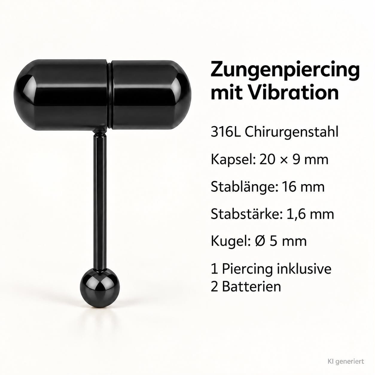 Taffstyle Intimpiercing Zungenpiercing Barbell Oral Intimpiercing mit Vibrationskapsel Unisex (Fun Piercing für Zunge und Intim mit 2 Batterien direkt einsatzbe – Bild 2 von 5