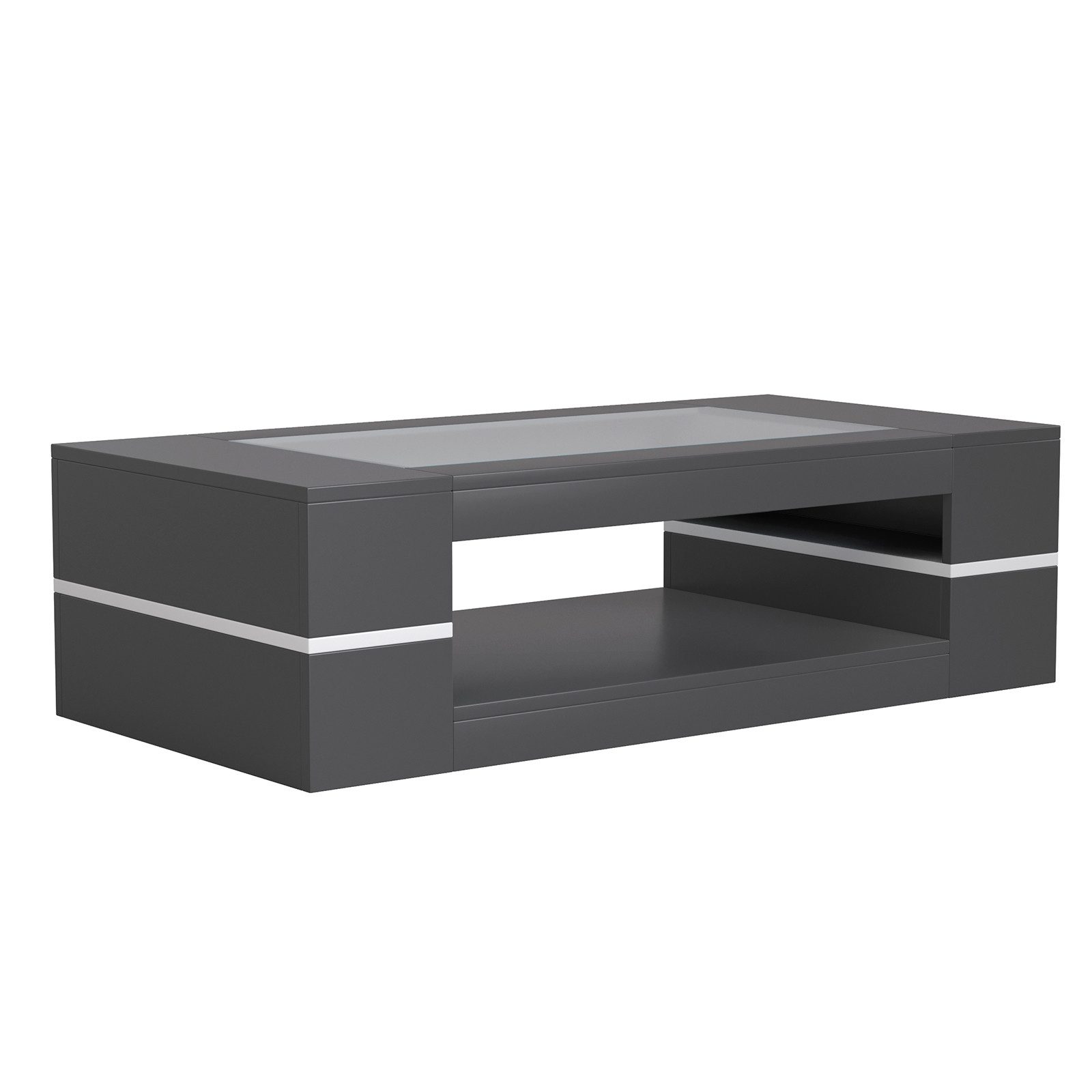 Couchtisch Glas Wohnzimmertisch rechteckig mit stauraum modern,120x60x35cm