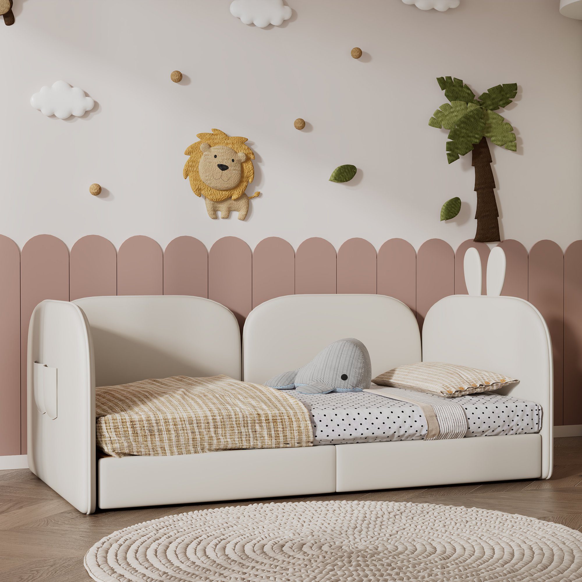 REDOM Kinderbett Polsterbett Daybed Bett G stebett Samt Beige
