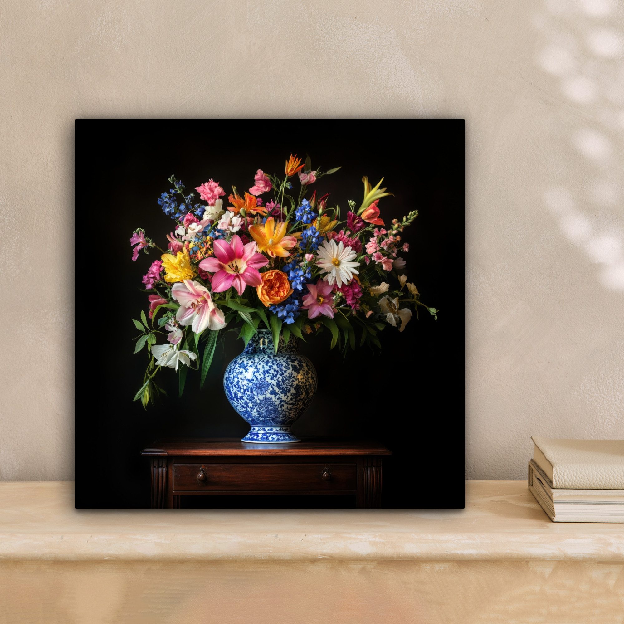 OneMillionCanvasses® Leinwandbild Farbe - Vase - Blumen - Blumenstrauß, Fotodruck (1 St), Wandbild, Deko Schlafzimmer Wohnzimmer Flur 20x20 cm