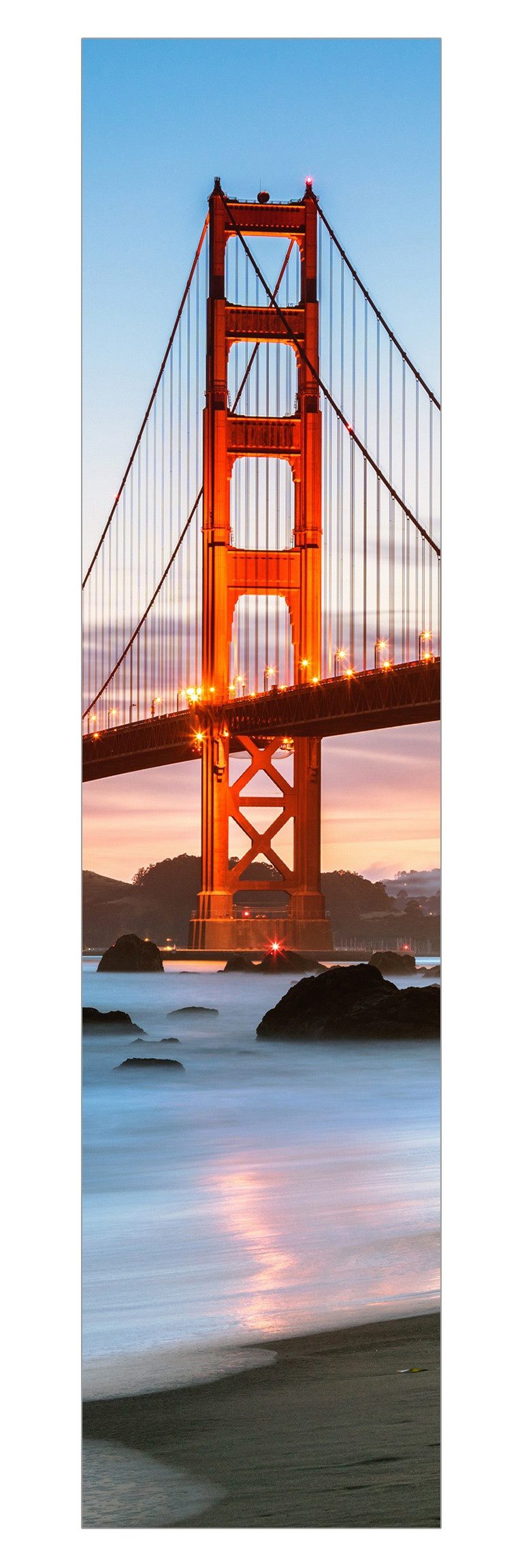 Bilderdepot24 Schiebegardine Flächenvorhang blickdicht San Francisco Dämmerung (1 St), halbtransparent, Wohnzimmer große Flächengardine lichtdurchlässig für Klemm-System