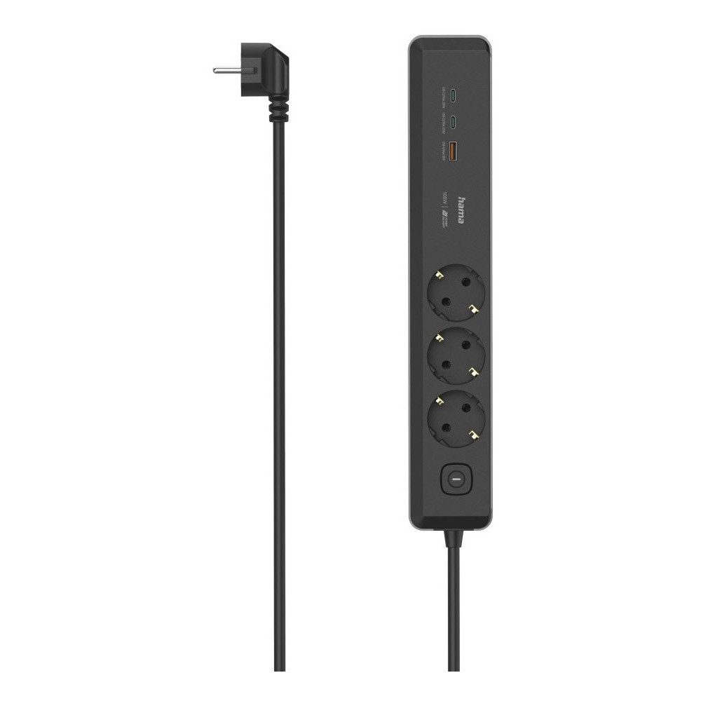 Hama Hama 3fach Steckdosenleiste USB-C/A grau/schwarz Audio- & Video-Adapter Steckdosen