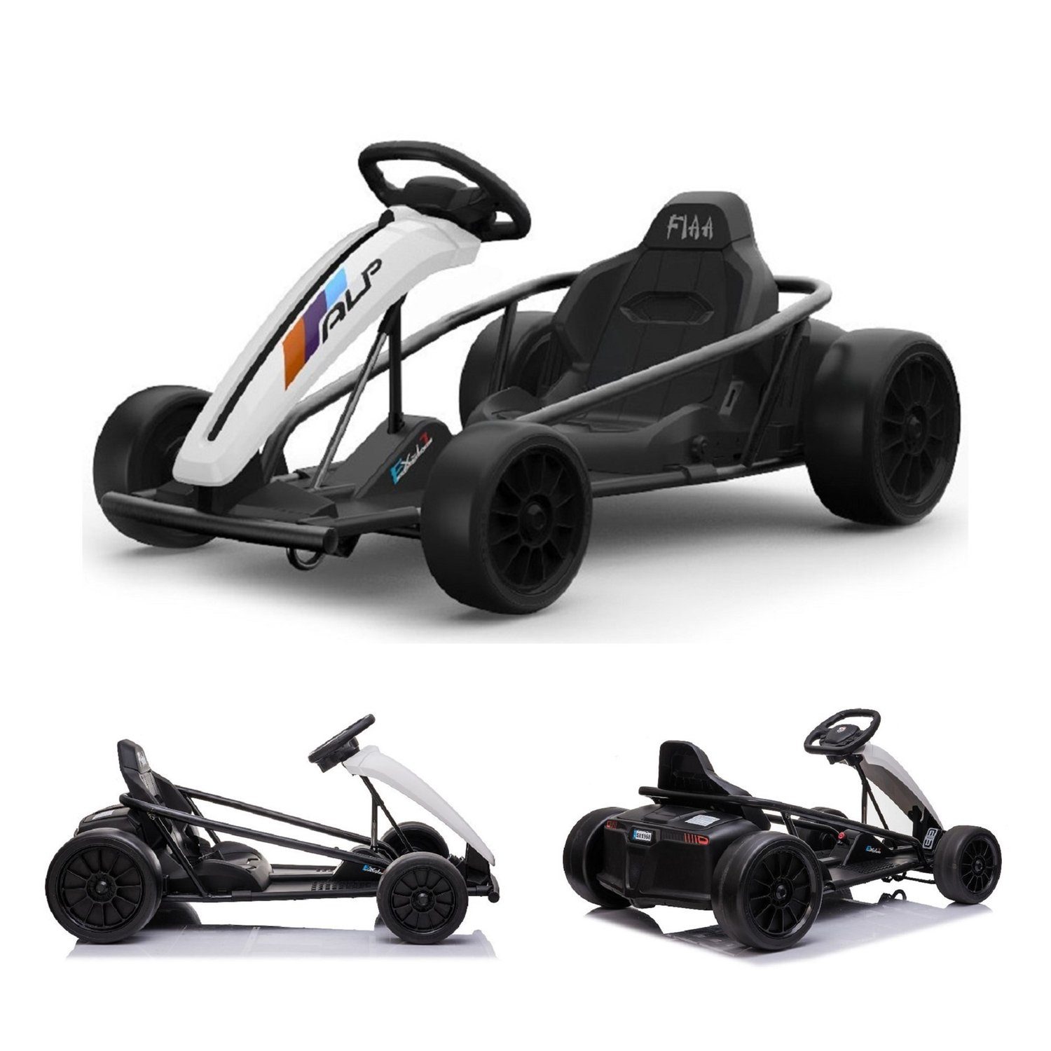 ES-Toys Elektro-Kinderauto Kinder Elektro Gokart FXI1, Belastbarkeit 60 kg, weiß, E-Gokart mit Driftfunktion, 5-10km/h