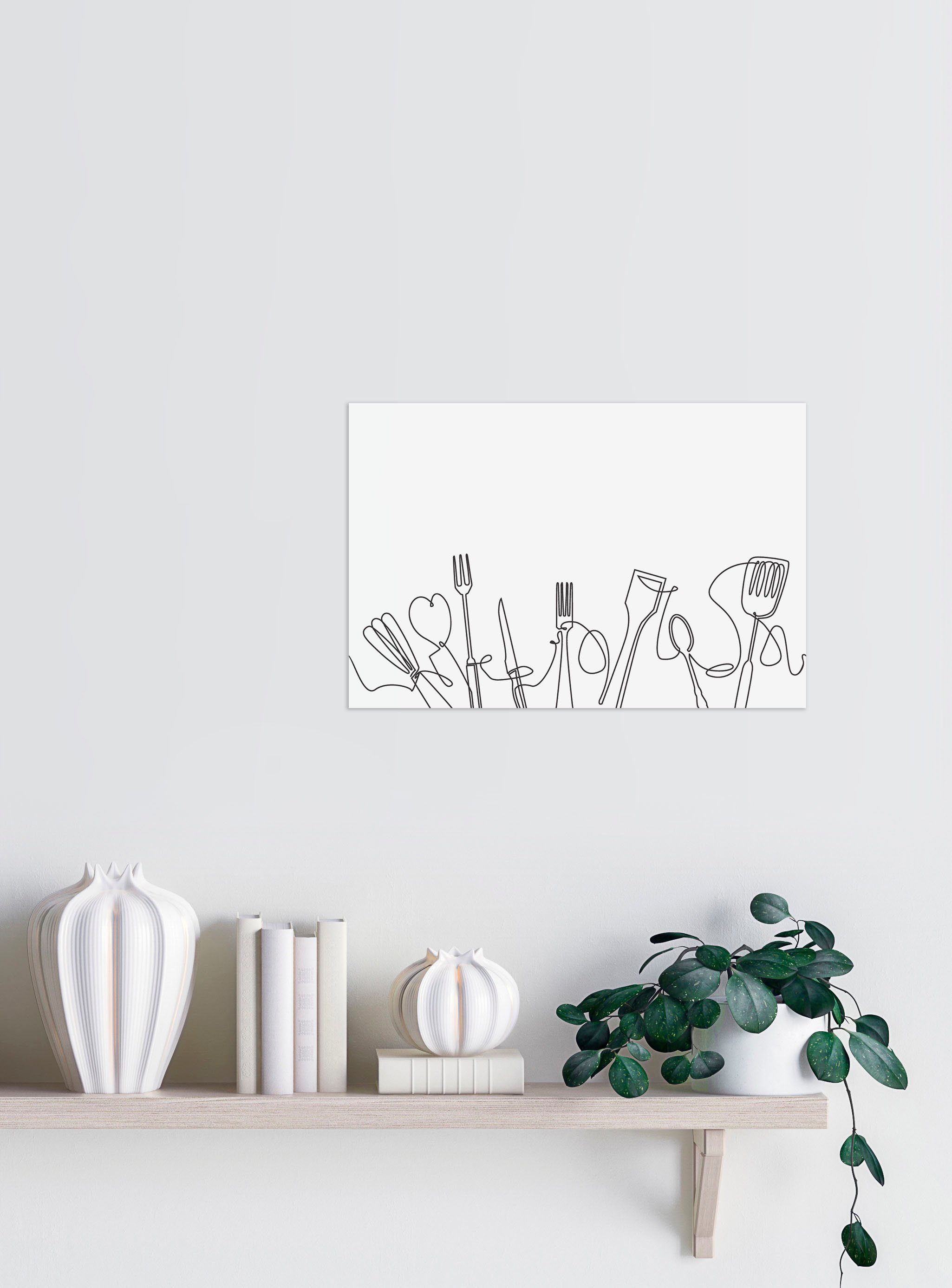 queence Wanddekoobjekt Besteck, Blechschild, Stahlschild, schwarz, weiß, minimalistisch, 20x30cm