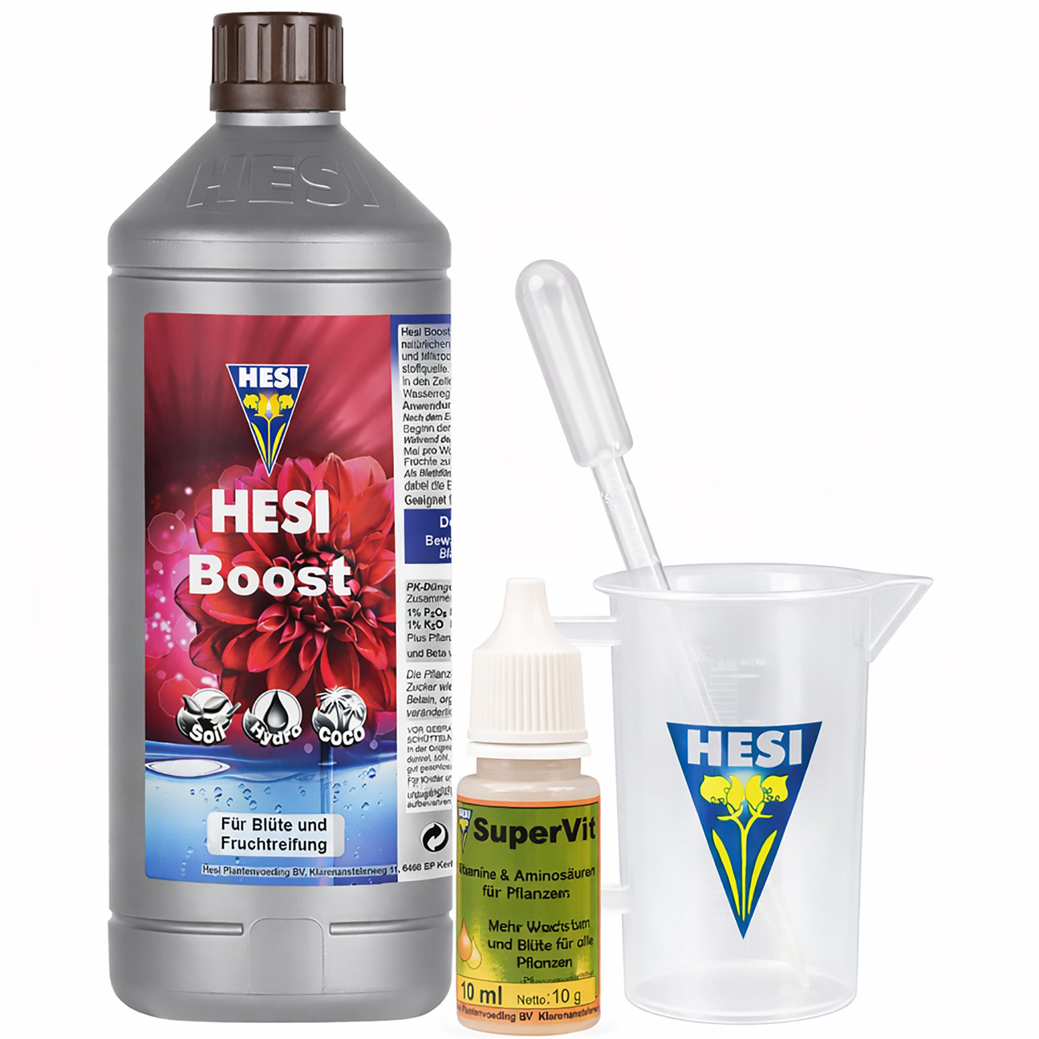 ECI Tools Pflanzendünger HESI Boost 1l + SuperVit 10 ml Vorteilspack+Messbecher & Pipette