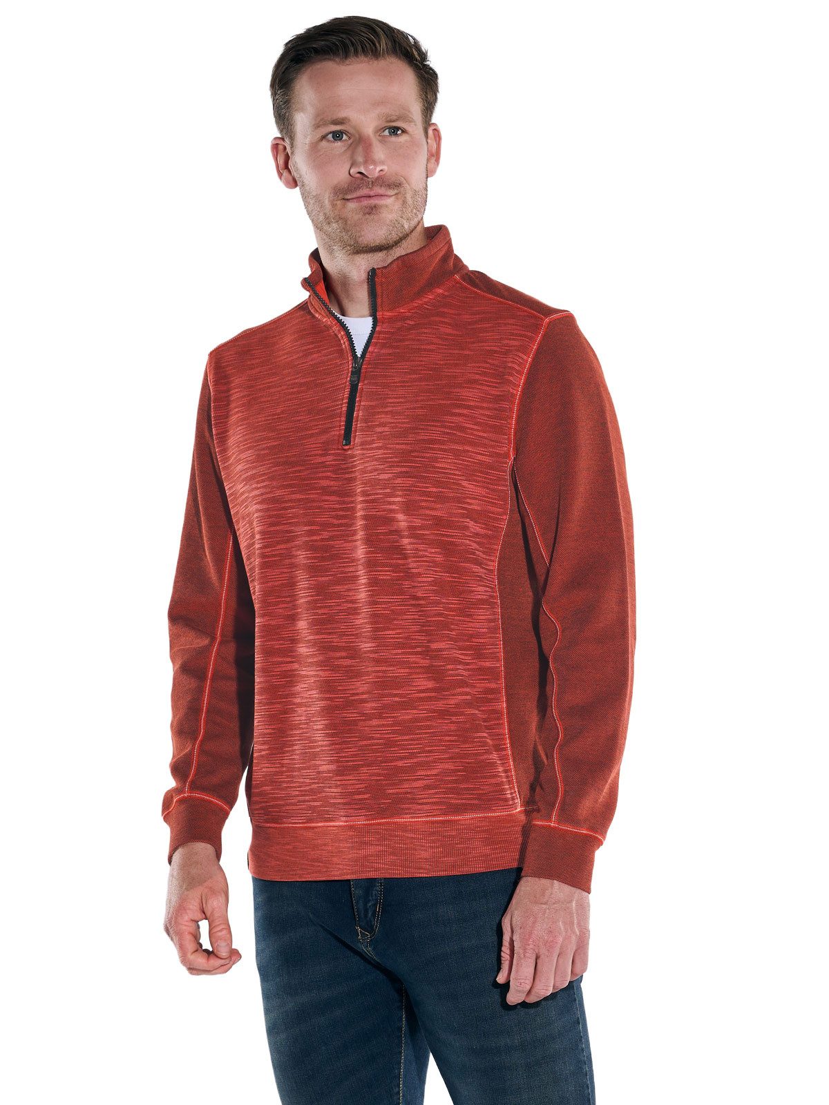 Engbers Sweatshirt Herren Sweatshirt mit Strukturwechsel, Rostorange
