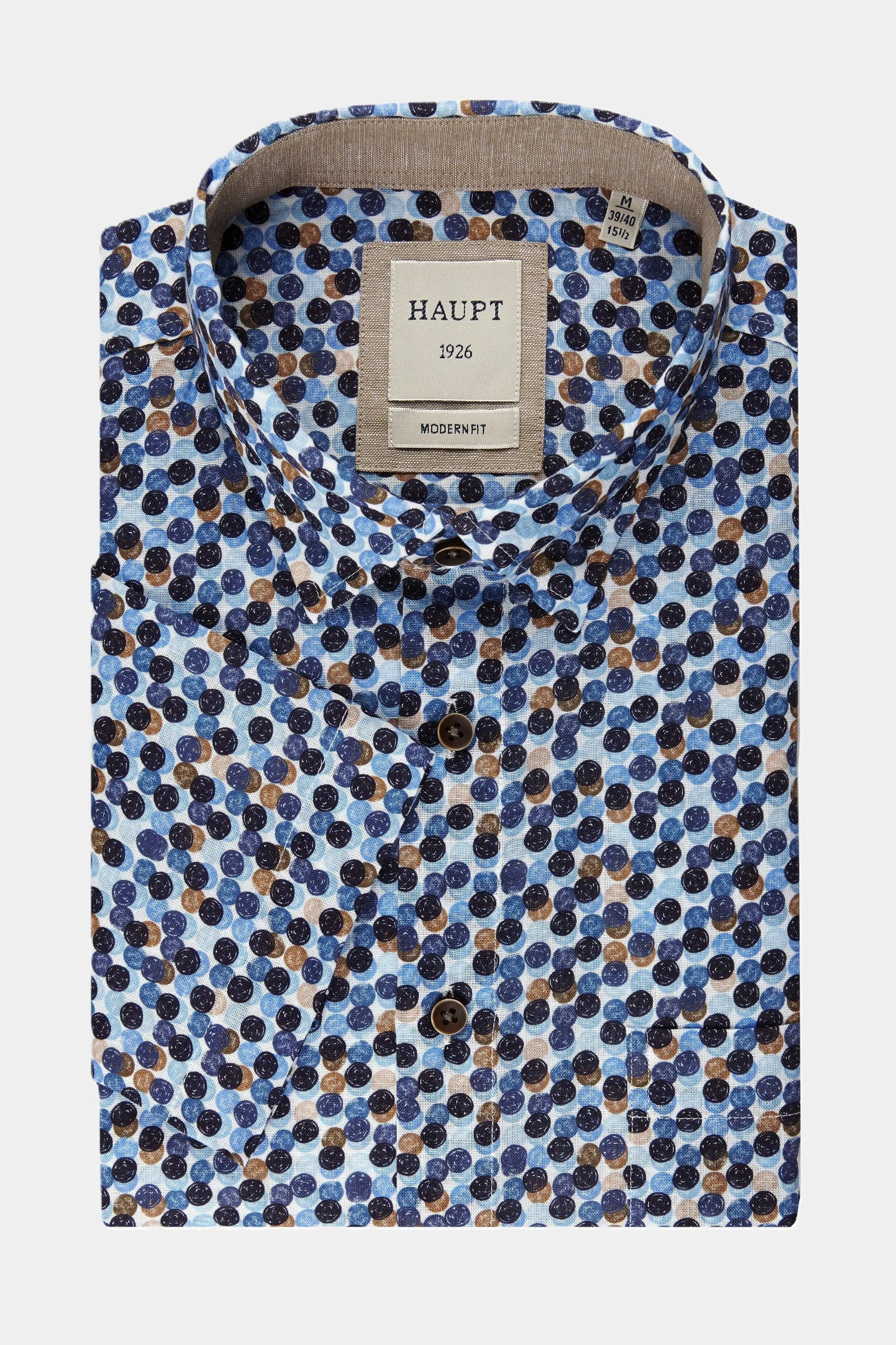 Haupt Kurzarmhemd Modern Fit Kurzarm Baumwoll-Herrenhemd Kreismuster True Blue Sommer