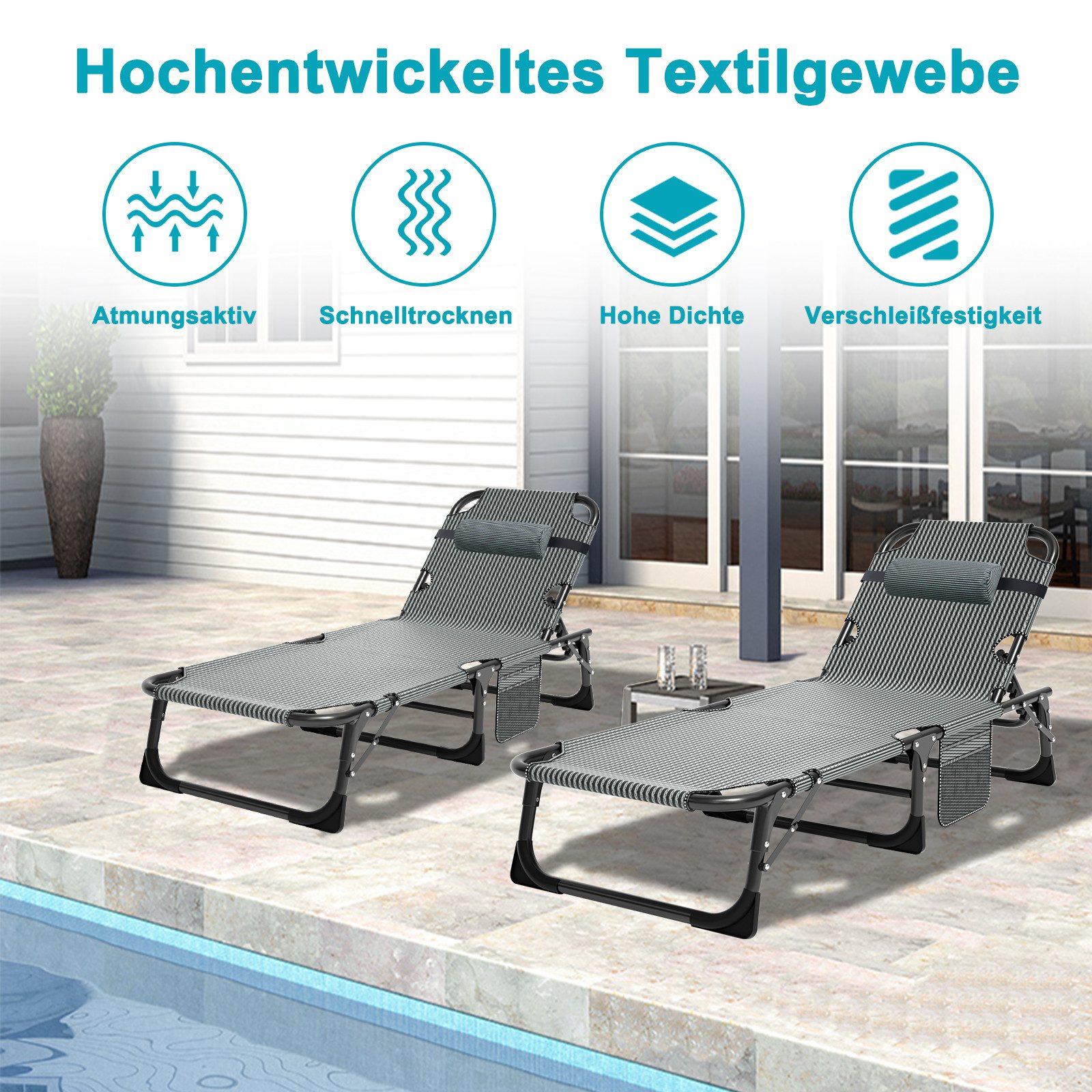Meulbaty Klappbett Gästebett mit Auflage, Kopfstütze & verstellbarer Rückenlehne mit Aufbewahrungstasche und 2.3-3cm Matratze, 190x68x30cm, grau – Bild 5 von 5