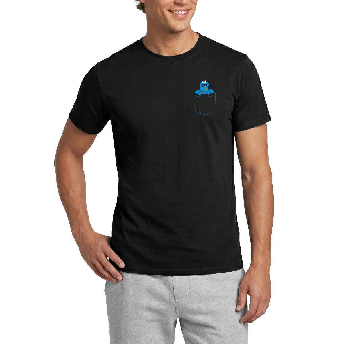 T-Shirt Sesamstraße Krümelmonster In A Pocket Brusttasche Männer T-Shirt