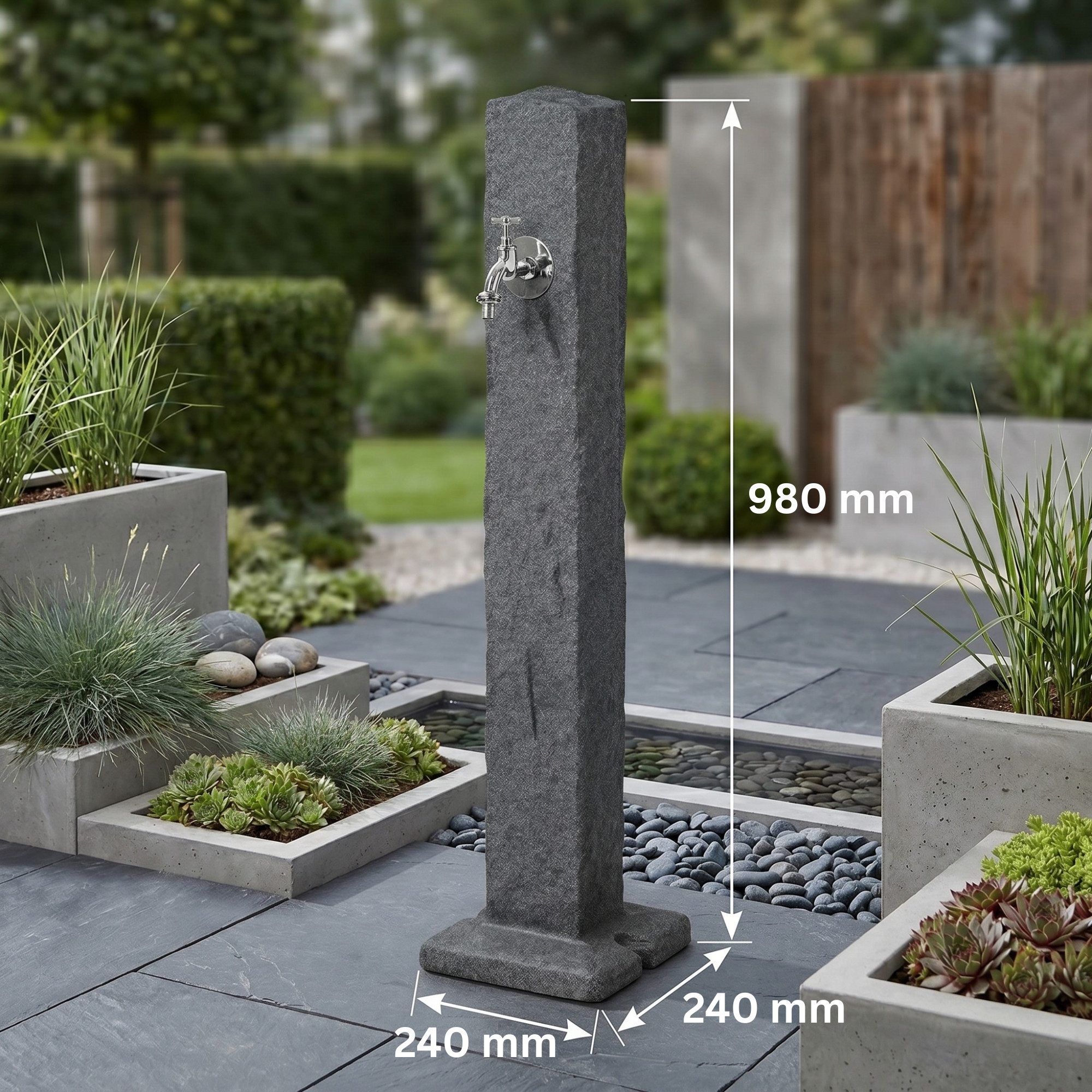 YourCasa Gartenbrunnen Wassersäule Garten, Stein-Optik, 98 cm, Wasserzapfsäule, 24 cm Breite, Verchromter Metallhahn mit Schlauchanschluss