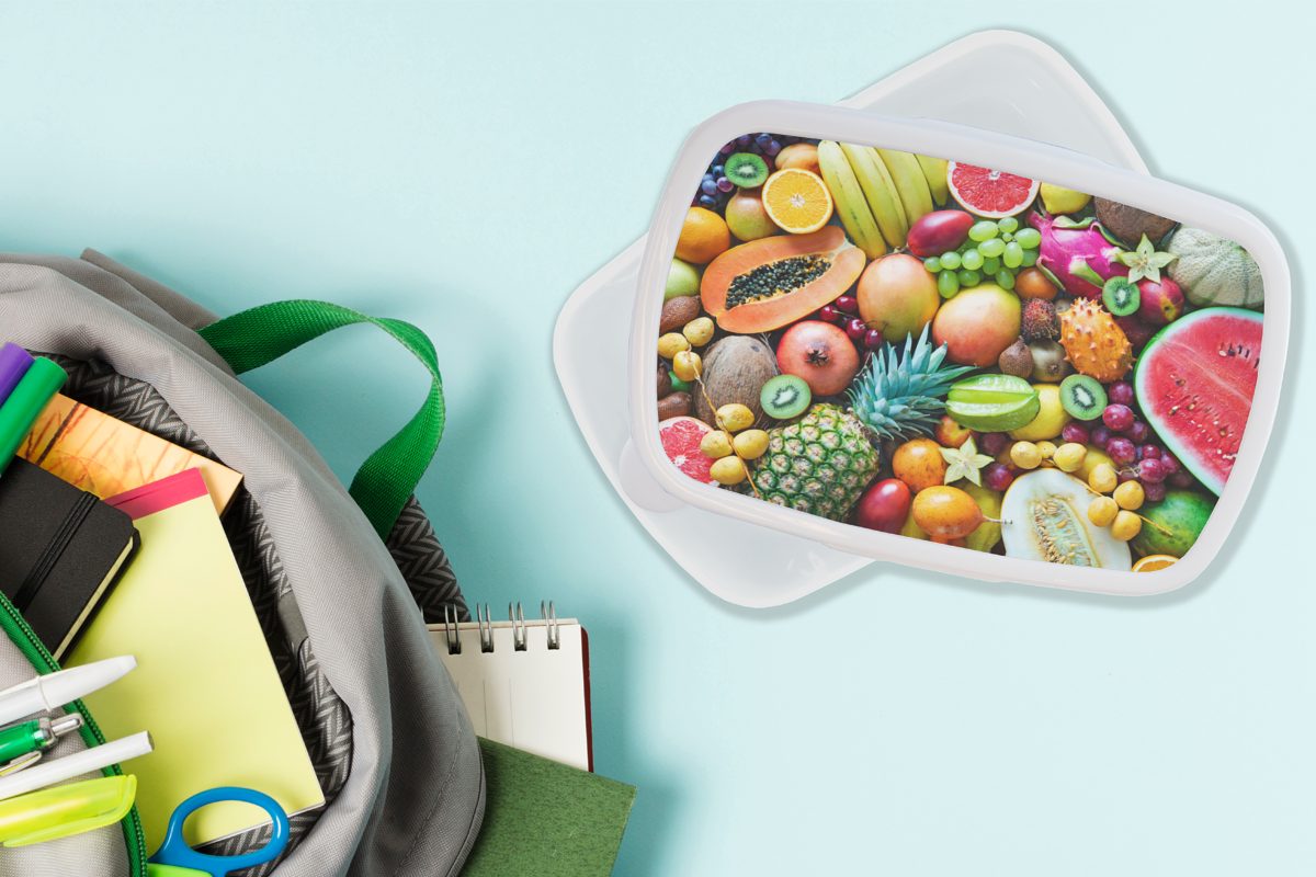 Mädchen und Ananas und Obst Brotbox Kinder MuchoWow Jungs für für Lunchbox (2-tlg), weiß - Kunststoff, Erwachsene, Tropisch, Brotdose, -