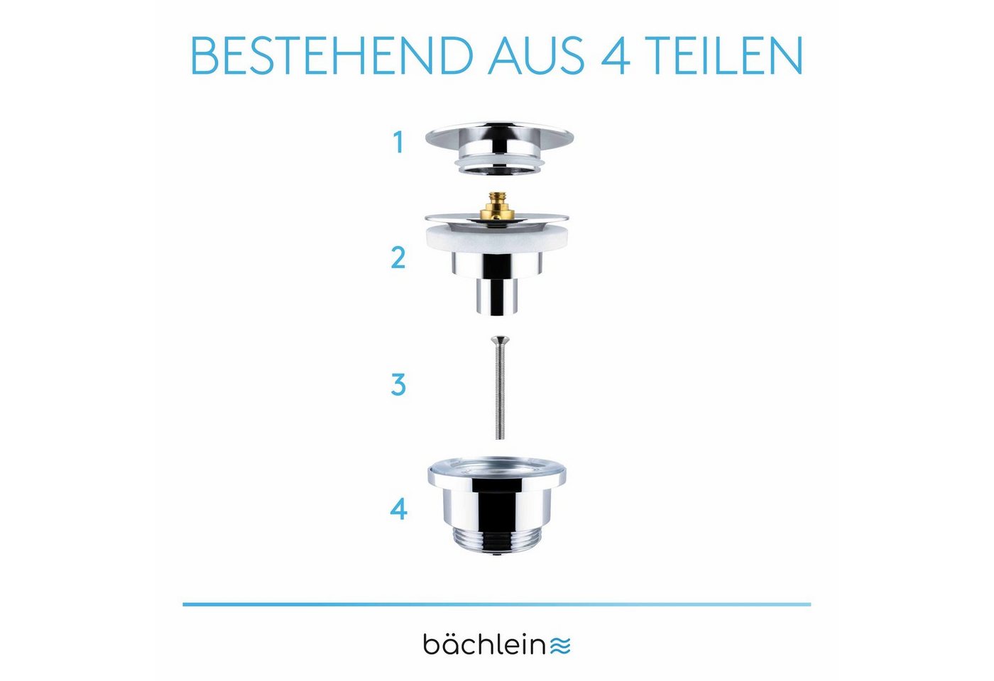 Thumbnail - Bächlein Ablaufgarnitur Waschbeckenabfluss Pop Up (platzsparender Waschbeckenstöpsel) Werkzeugloser Einbau - Click Clack...