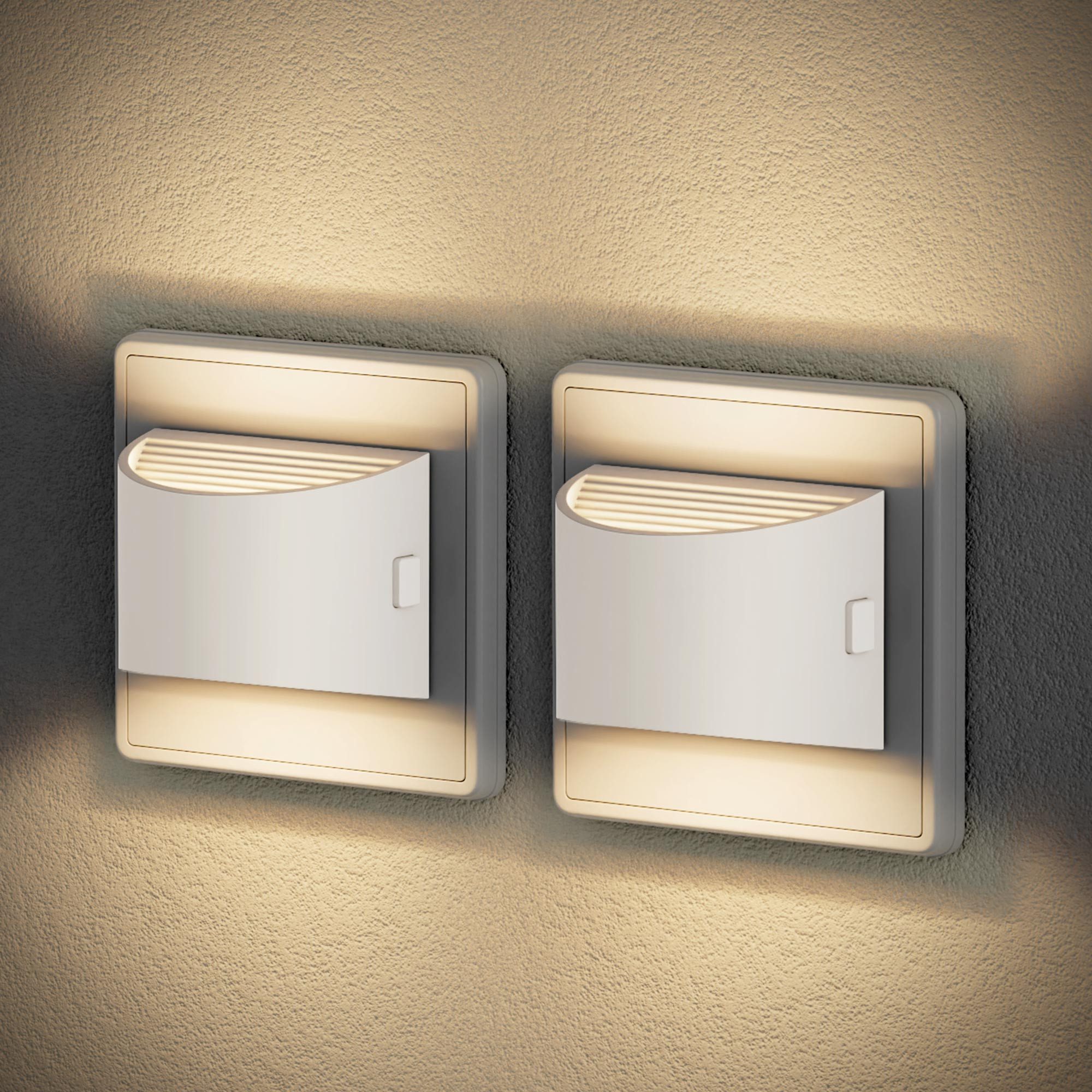 LOHAS-LED Nachtlicht Halbbogen LED Steckernachtlicht 2er-Set mit Dämmerungssensor, LED fest integriert, Warmweiß, 3-stufig dimmbar, 2700K Warm, Auf-Ab-Licht, Speicher & Schukostecker