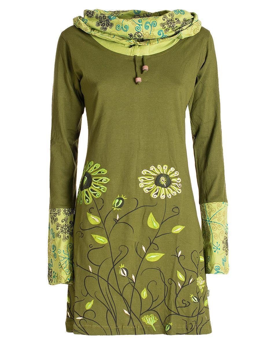 Jerseykleid Blumen-Kleid Langarm-Shirtkleid Schal-Kleid Baumwollkleid