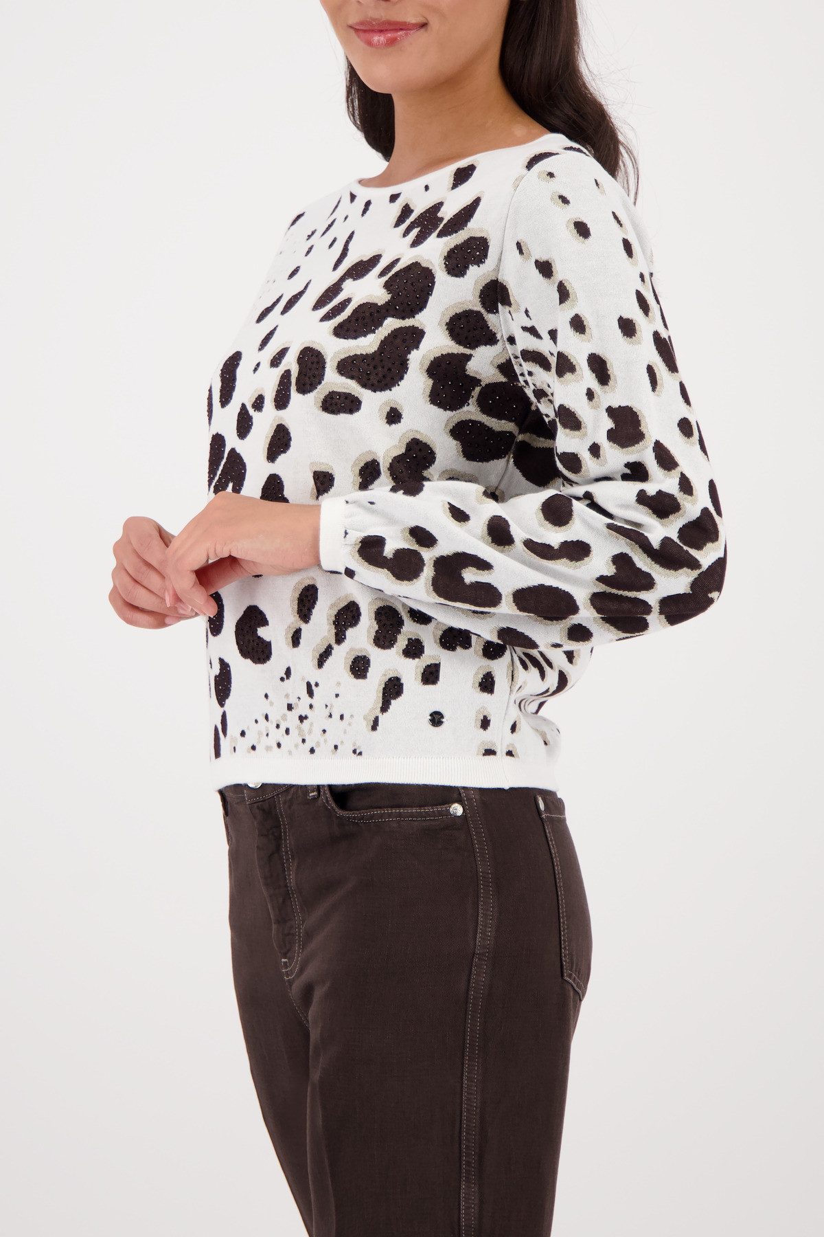 Monari Rundhalspullover mit Animalprint