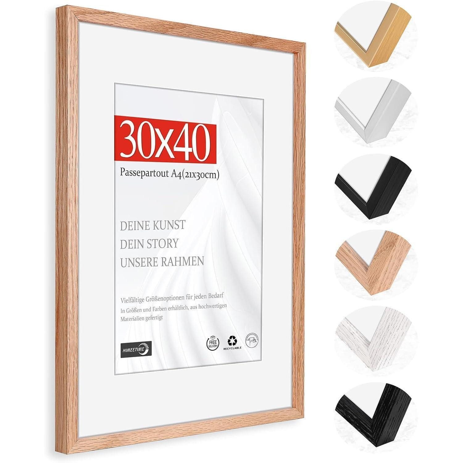 LuxusKollektion Einzelrahmen Bilderrahmen 30x40cm Eiche Passepartout 21x30cm Holz Eiche 30x40cm 1x, (1 St)
