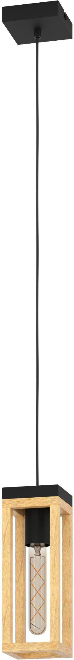 EGLO Hängeleuchte NAFFERTON, Leuchtmittel wechselbar, ohne Leuchtmittel, Hängeleuchte in schwarz und braun aus Stahl, Holz - exkl. E27 - 40W