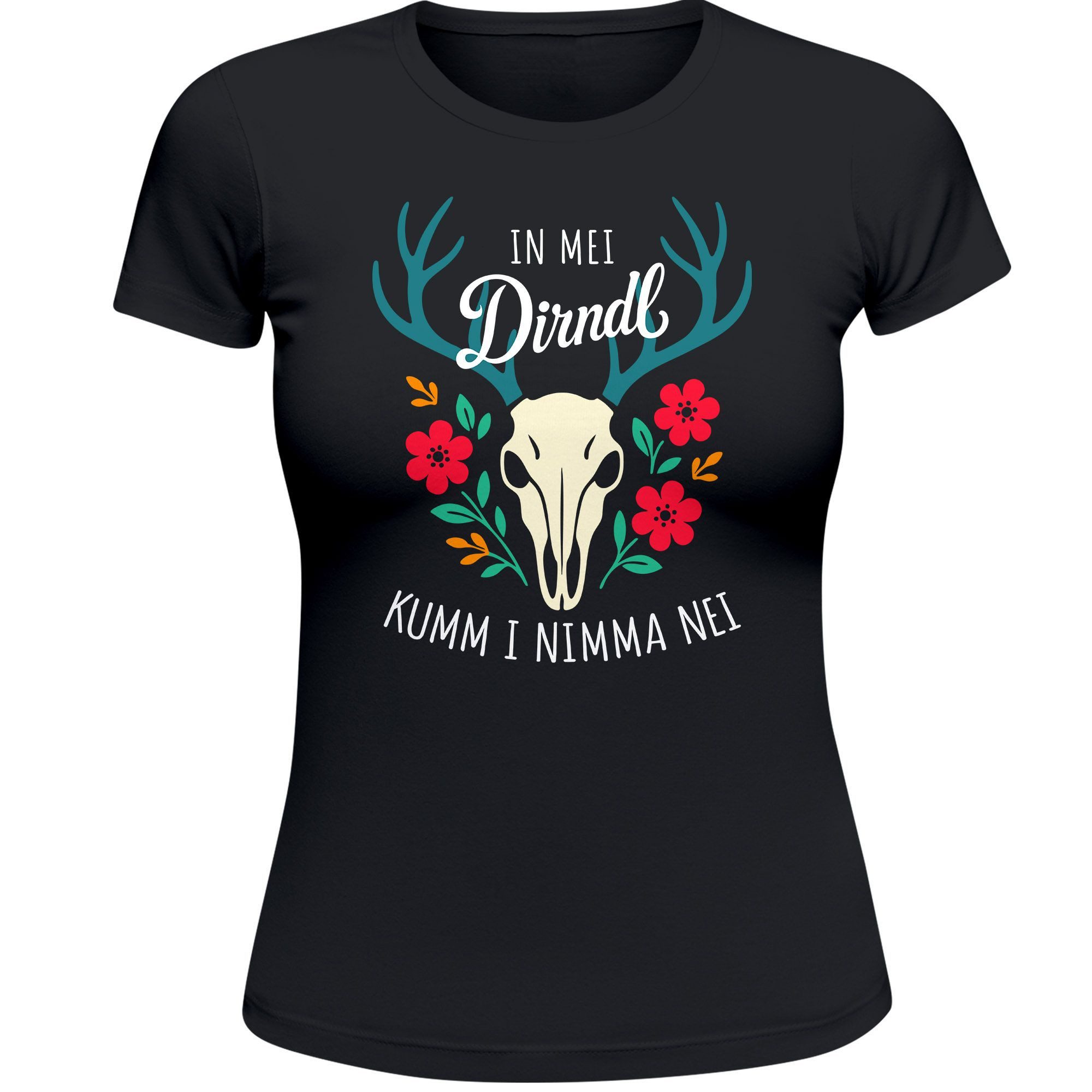 Print-Shirt Damen T-Shirt für das Oktoberfest In mei Dirndl kumm i nimma nei