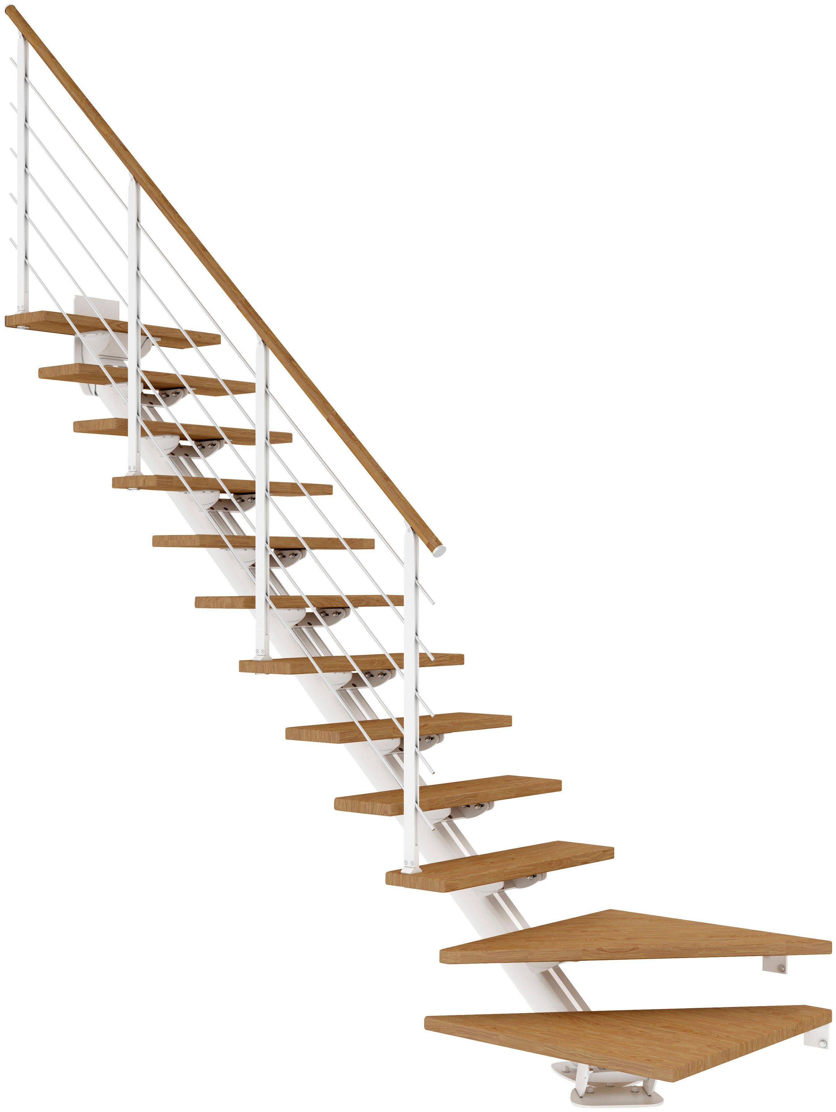 Dolle Mittelholmtreppe Sydney, für Geschosshöhen bis 315 cm, Stufen offen, Holzkomponenten geölt, Unterkonstruktion und Pfosten pulverbeschichtet