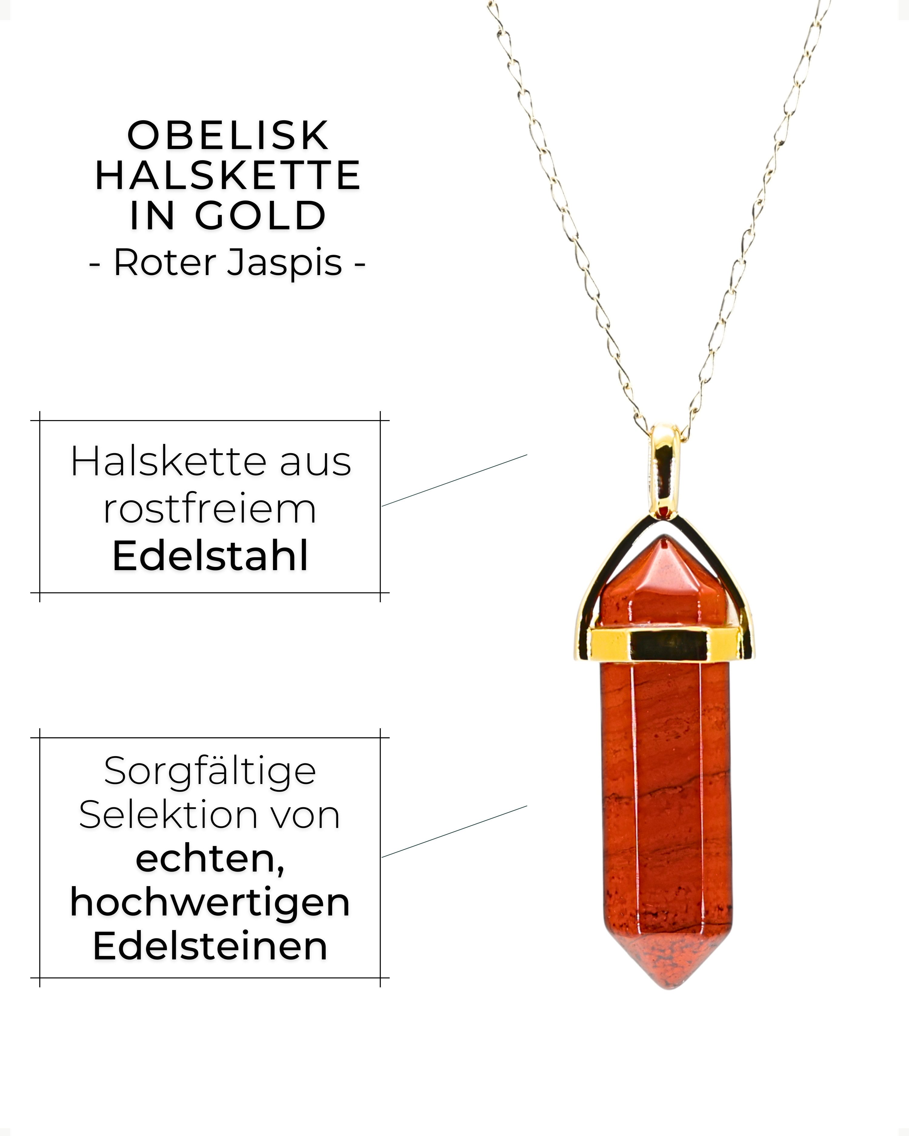 LAVISA Kette mit Anhänger Edelstein Halskette Obelisk gold Naturstein Kristall – Bild 5 von 5