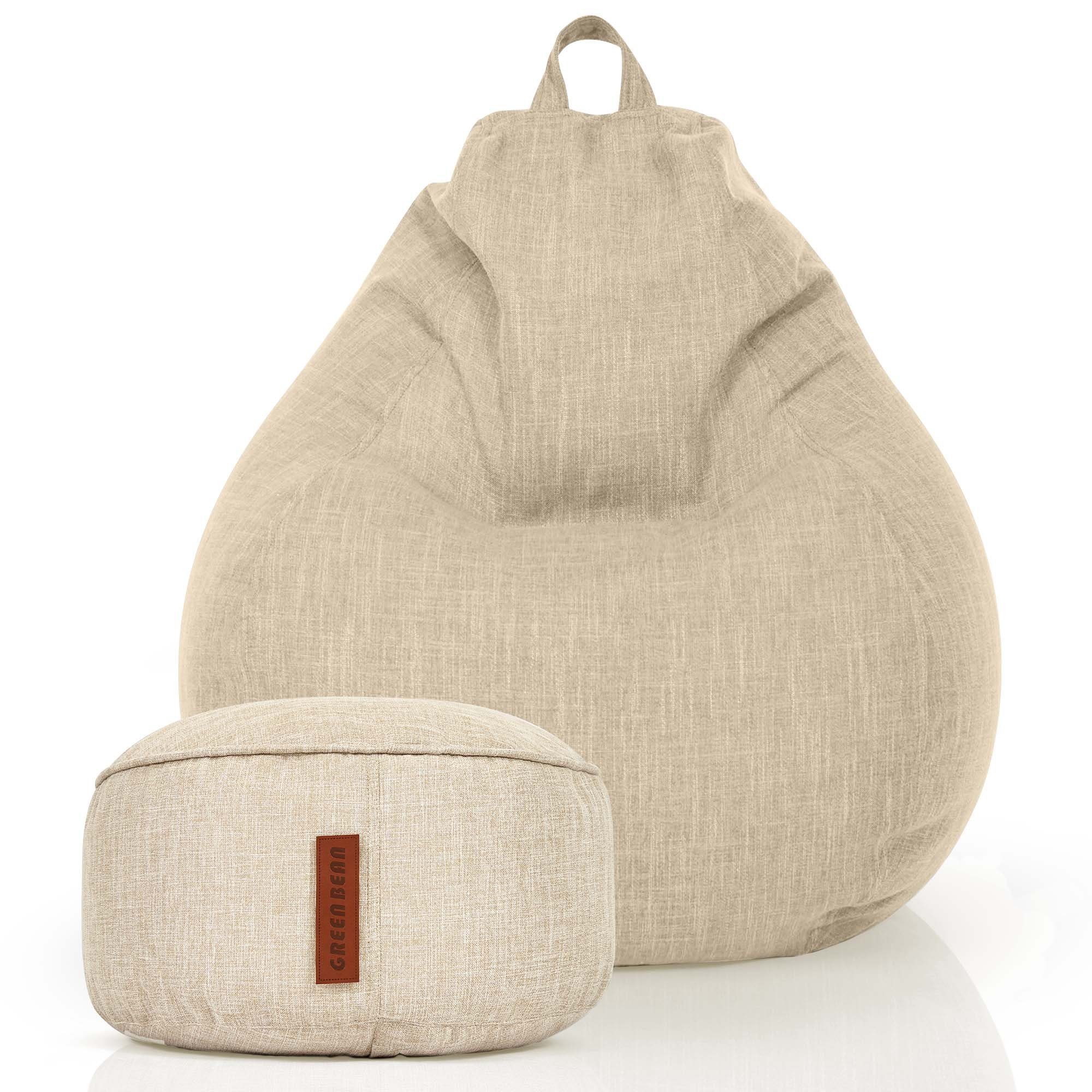 Green Bean Sitzsack Home-Linen (2er Set Indoor Sitzsack (80 x 90 x 50 cm) + Sitzpouf (25 x 45 cm) mit EPS-Perlen Füllung -, Fußhocker Fußkissen Sitz-pouf Bodenkissen Liegekissen), Sitzkissen Lounge Chair Sitzhocker Relax-Sessel Bean Bag