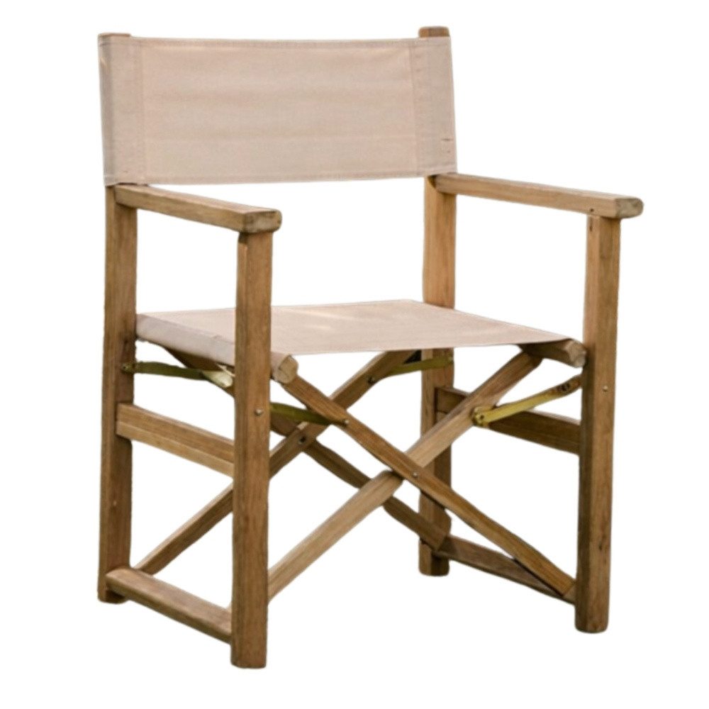 LebensWohnArt Stuhl Teak Klappstuhl REGIE natural – Outdoorstoff beige stone