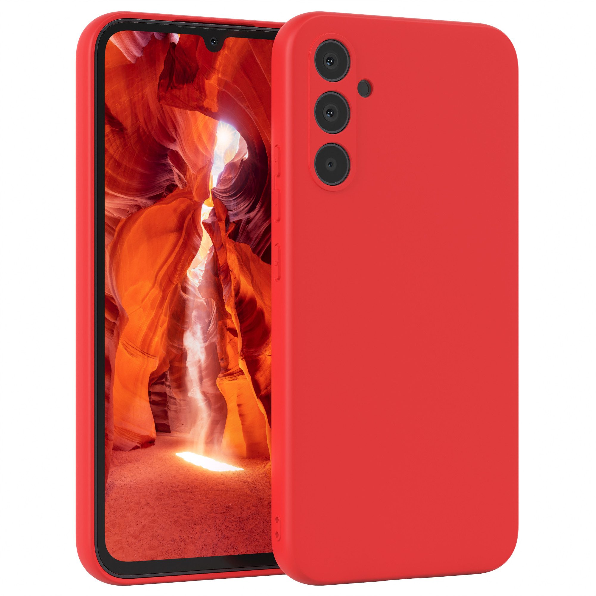 EAZY CASE Handyhülle für Samsung Galaxy A34 Hülle Silikon 6,6 Zoll, Silikon Schutzhülle mit Kameraschutz stoßfest Handycover elastisch Rot